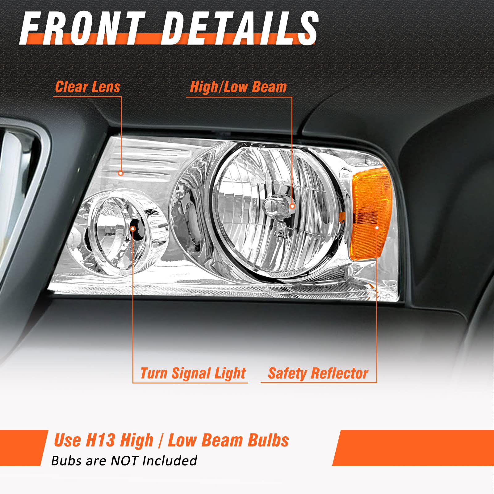 AXLAHA 2004-2008 F150 Headlights Assembly for 2004 2005 2006 2007 2008 Ford F150 / 06-08 Lincoln Mark LT Pickup Chrome Housing A