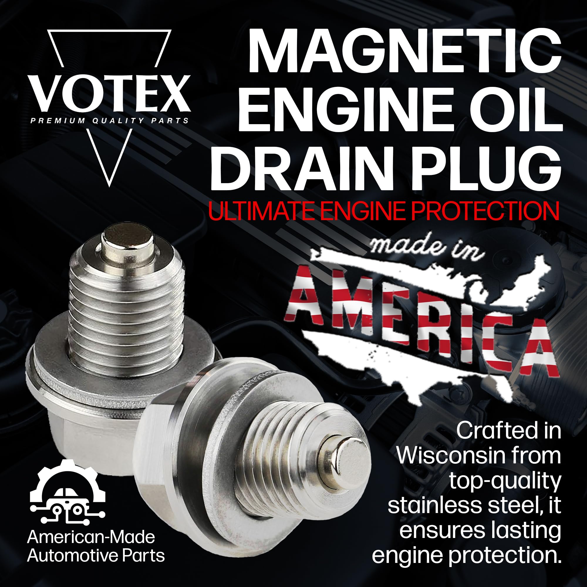 Votex - Made In USA - M14 x 1.5MM Magnetic Engine Oil Drain Plug fits Acura, Audi, Chevrolet, Chrysler, Dodge, Fiat, Ford, Honda