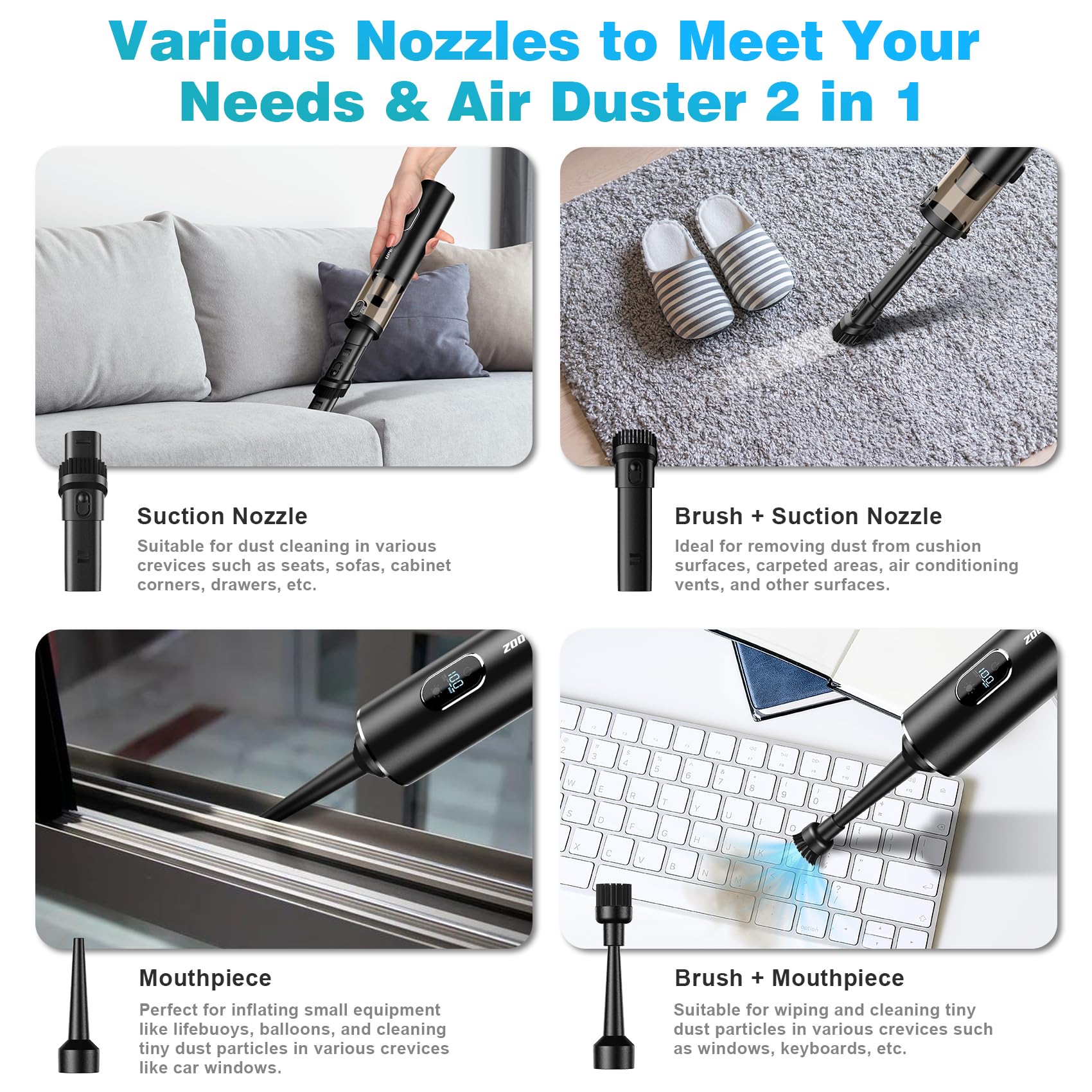 Upbooz Cordless Handheld Vacuum Cleaner, 14000PA Suction, LED Light, Mini, Black, Model VC012 for Car, Home, and Office