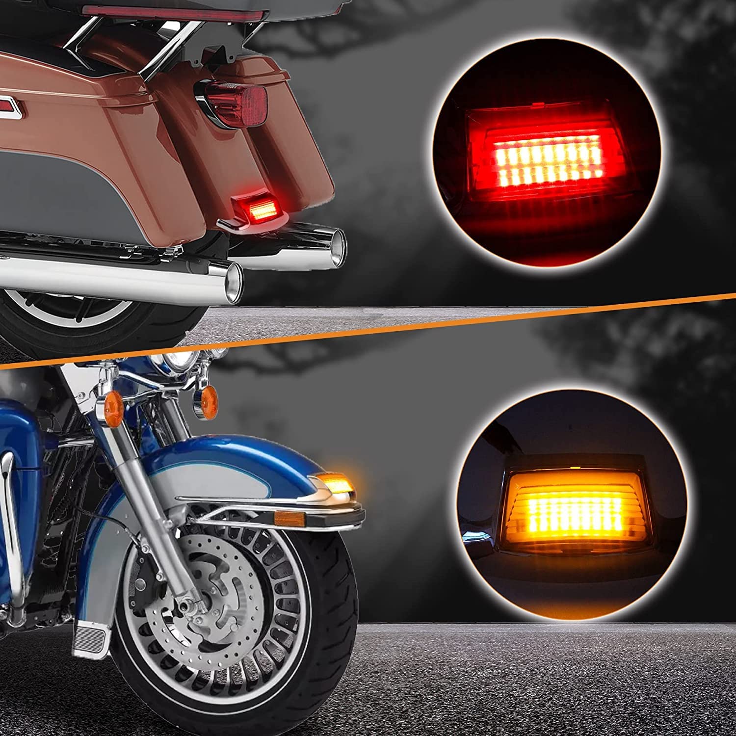 Nthreeauto 2Pcs Front Rear Smoked Fender Lights Led Fender Tips Tail Light Compatible With Harley Electra Glide Road King Heritage Softail Touring Flhtc Fltru Flhtkl (Tinted Lens)
