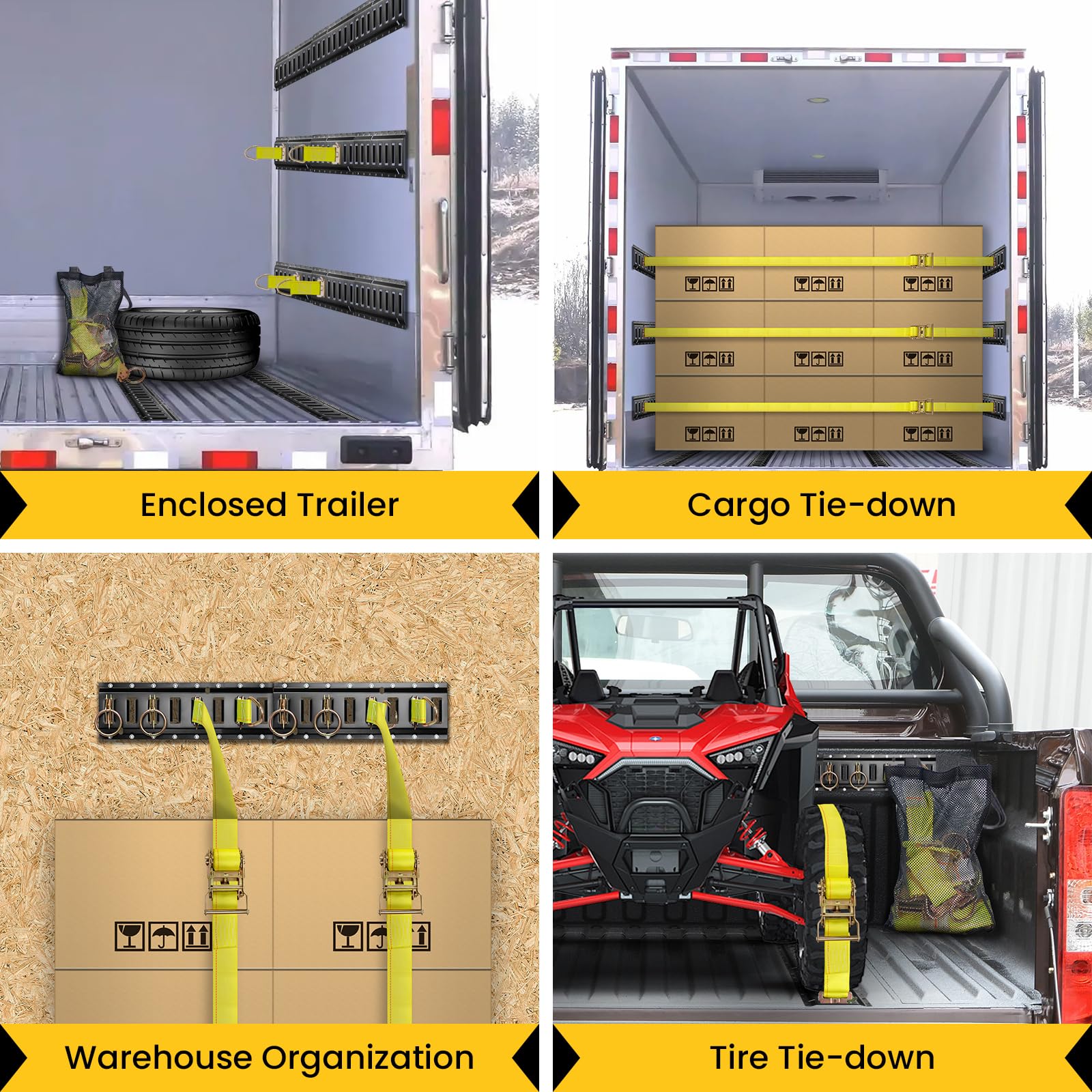 E Track Tie-Down Rail Kit, Trailer Tie Downs, 31 Pcs Set Etrack kit, 4 Rails, 4 Rope Tie Offs, 4 O Ring Anchors, 2 10ft Straps,