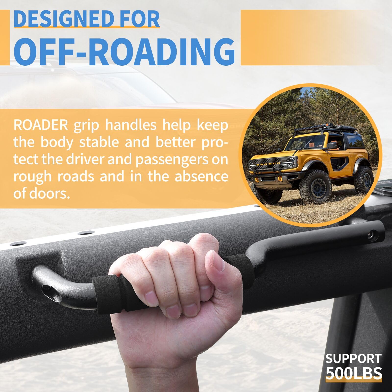 ROADER Bronco Front & Rear Roll Bar Grab Handles Compatible with 2023 2024 New Ford Bronco 2021 2022 4 Door, Aluminum Alloy Grip