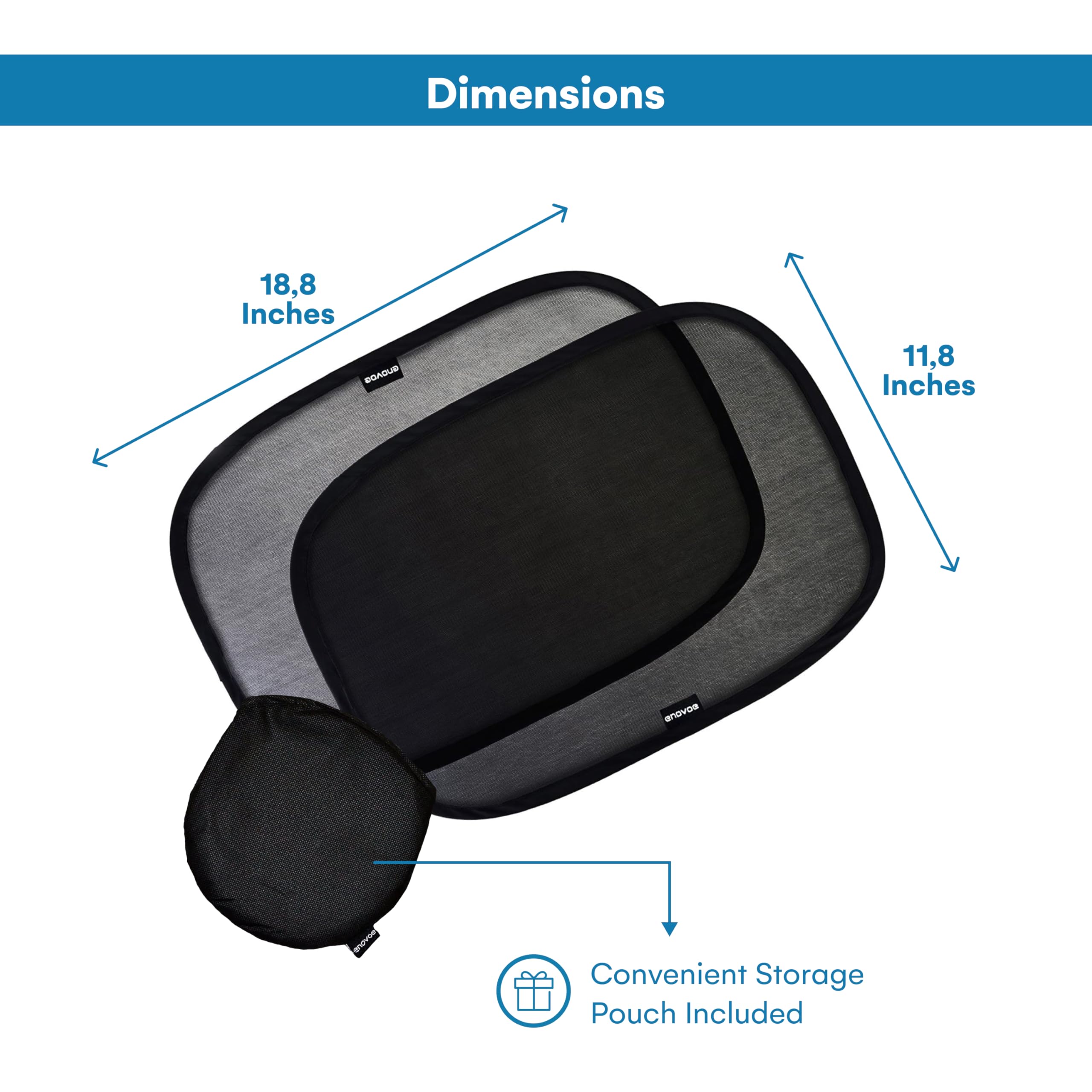 Enovoe Car Window Shade - 2 Pack, 19"x12", Black Fabric, UV Protection for Kids, Easy to Install
