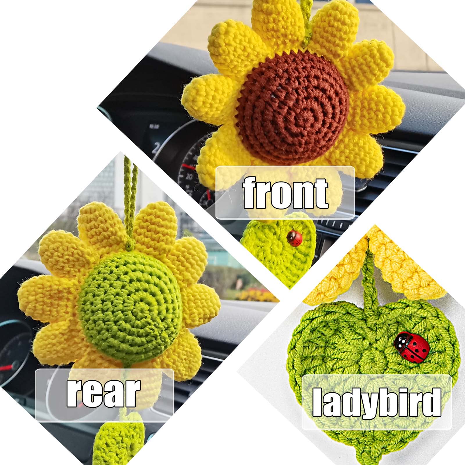 Valentines Day Sunflowers Gifts For Her. Sunflower Car Rear View Mirror Hanging Accessories Decor, Car Interior Cute Accessories