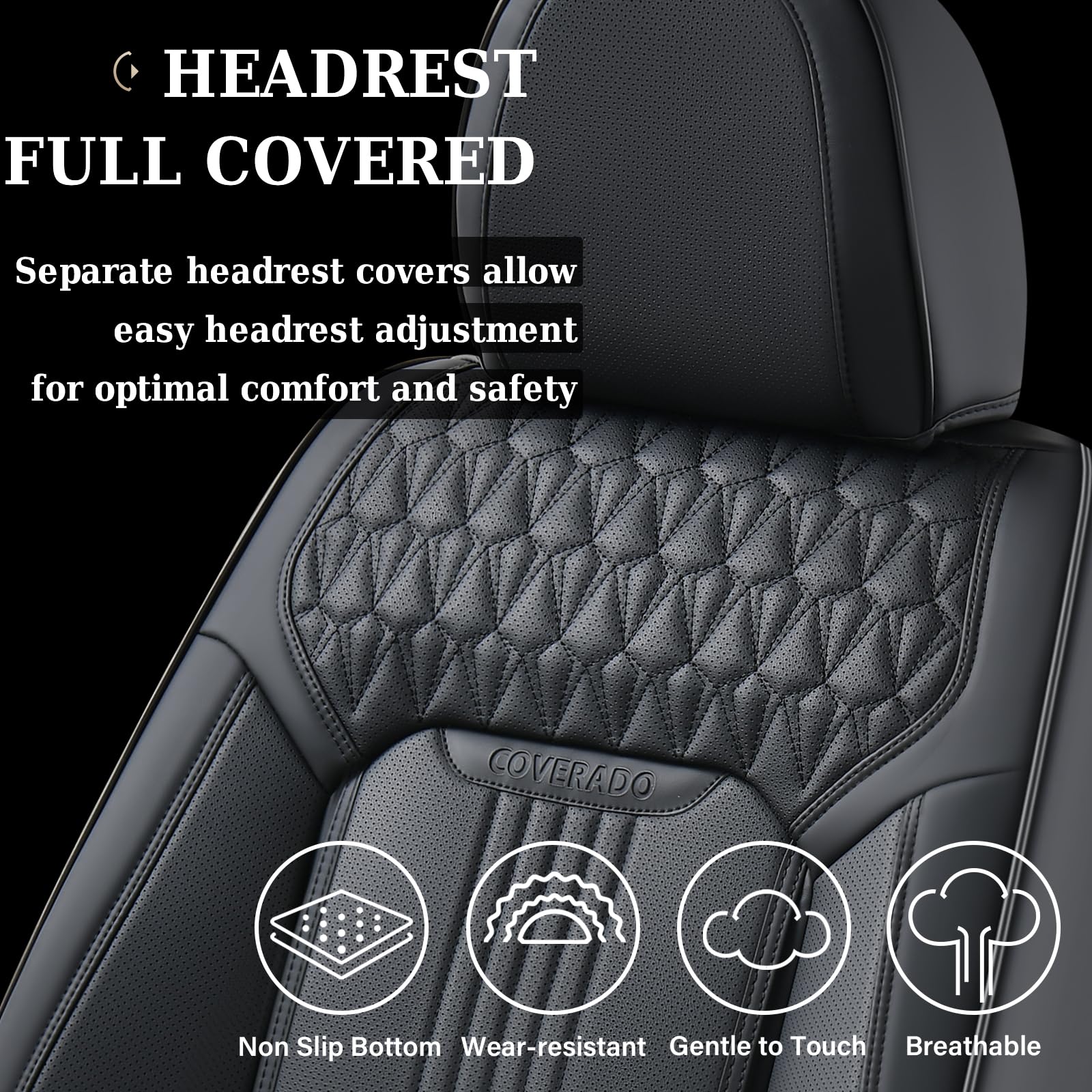 Coverado Seat Covers, Car Seat Covers Full Set, Black Car Seat Cover, Car Seat Covers Front Seats Back Seat Cover, Waterproof Ca
