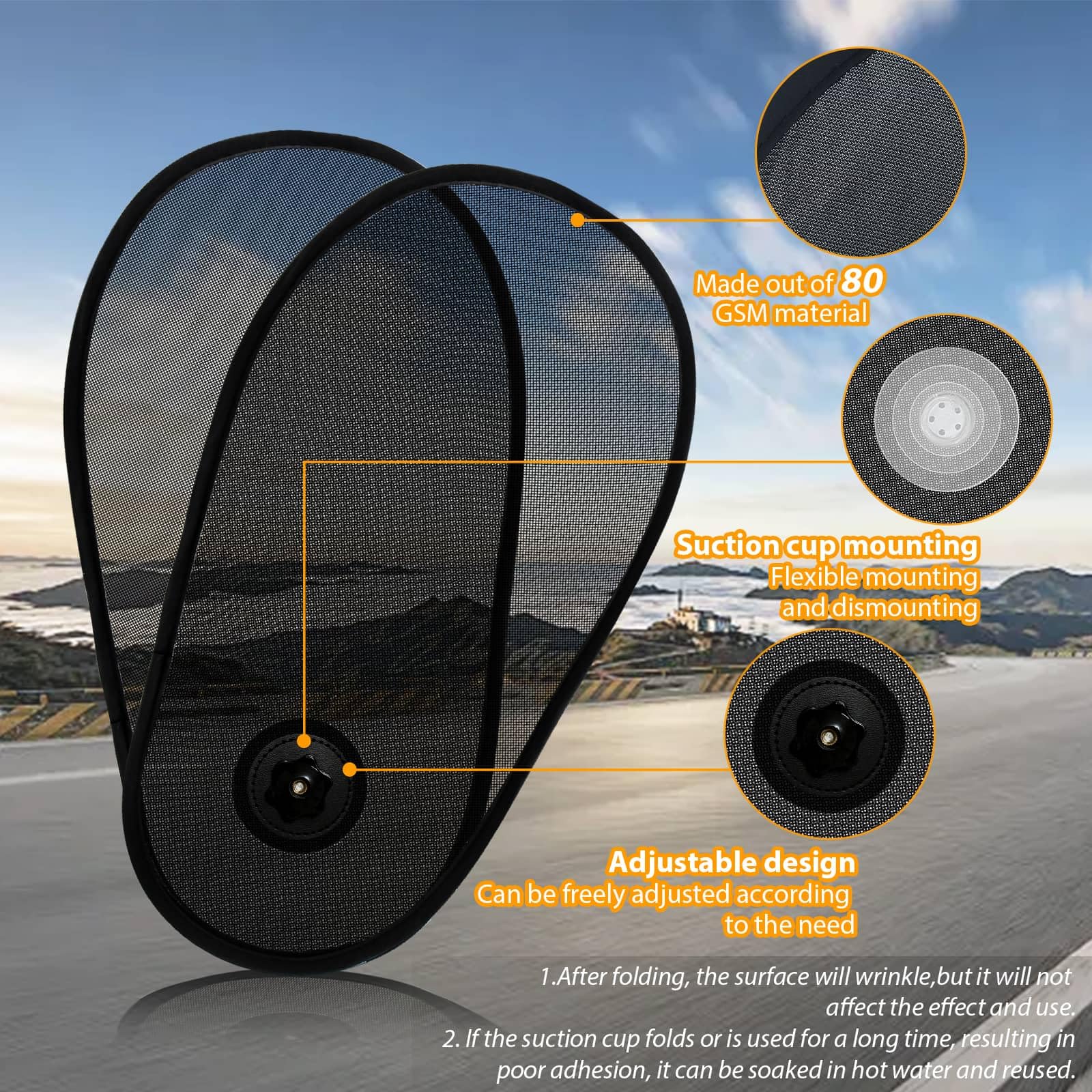 PUMHUBO 2 Pack Adjustable Side Window Shades - Rotatable Sun Blocker for Baby, Driver - Car Windshield Sun Visor