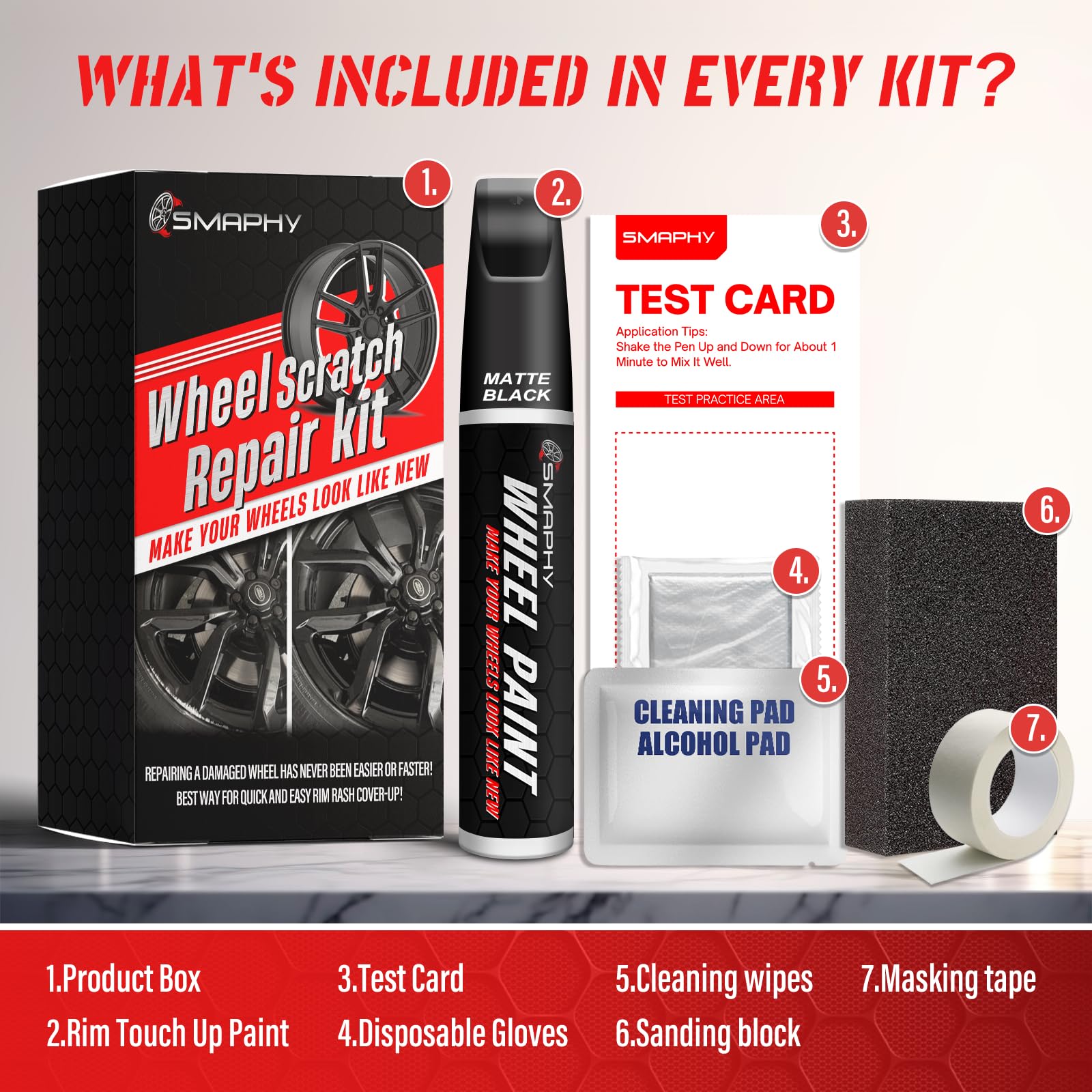 SMAPHY Curb Rim Repair Kit, Gloss Black Touch Up Paint, 0.5 Fl Oz, Wheel Scratch Repair Pen for Black Rim Rash