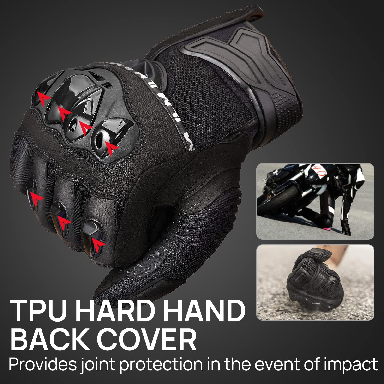 Ilm Motorcycle Gloves For Men And Women Touchscreen Riding Gloves Motorbike Motocross Dirt Bike Atv Model-Wd01(Black,Large)