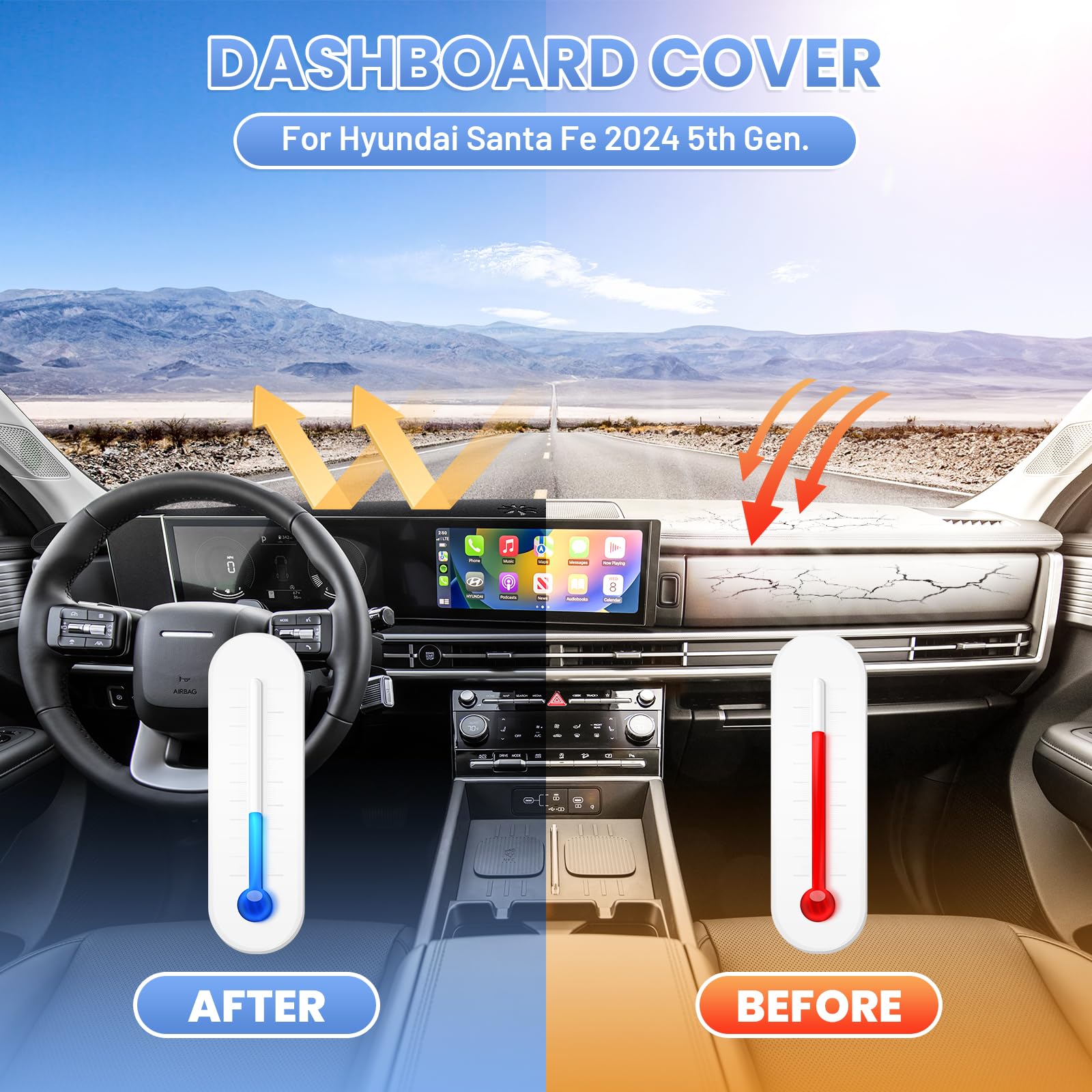 Sunsdrew Dash Cover for 2024 Hyundai Santa Fe MX5, Black Nonslip Mesh, Sunshade Protector