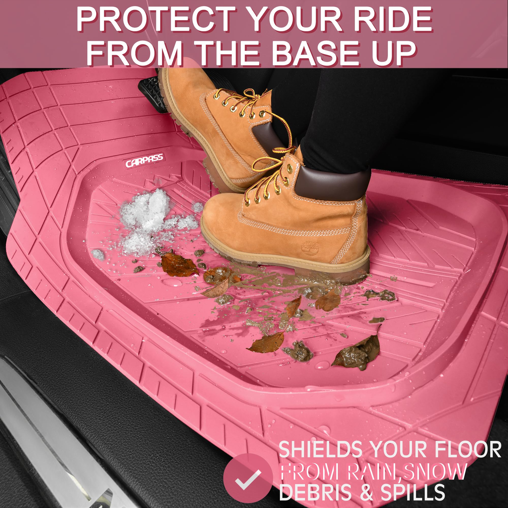 CAR PASS Heavy Duty Pink Rubber Floor Mats Set - Universal Fit, All-Weather, 3-Piece, JD618-PK1-3P for Cars, Trucks, SUVs