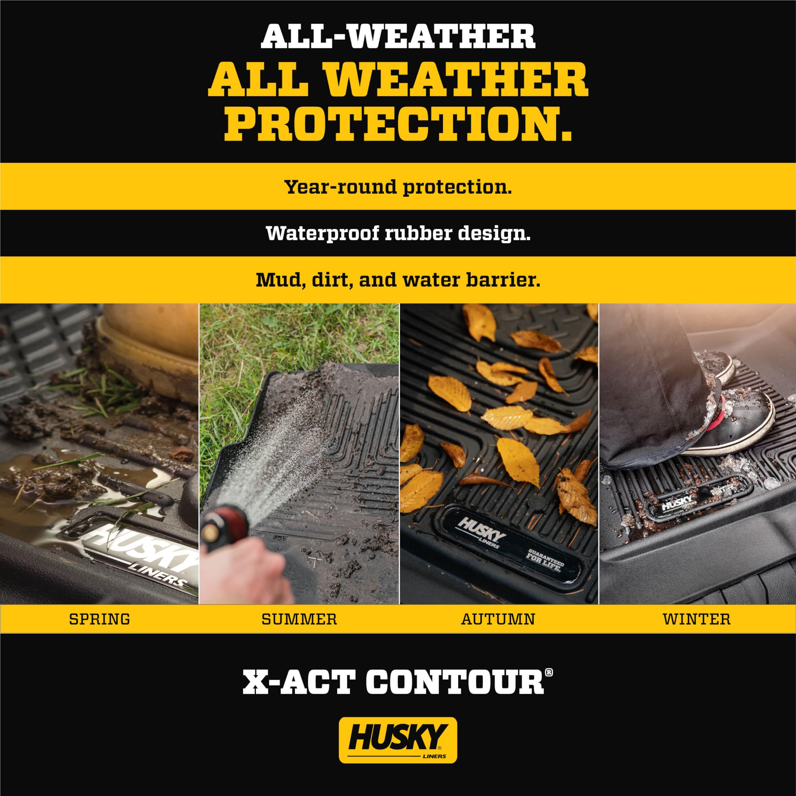 Husky Liners X-Act Contour Floor Mats | Fits 2022-2024 Jeep Grand Wagoneer W/2Nd Row Bucket Seats | 2Nd Row, 1-Pc Black - 51421