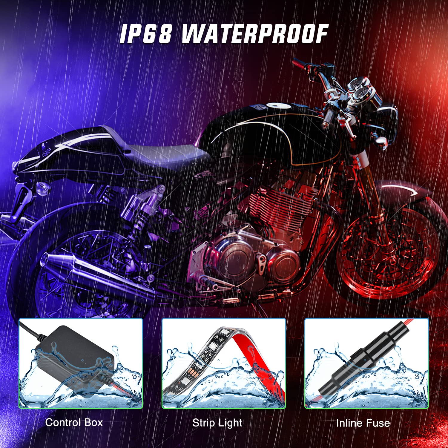 Nilight 8PCS RGB LED Motorcycle Light Kit - Waterproof Multi-Color Underbody Strips with APP & Remote Control - Model TL-305