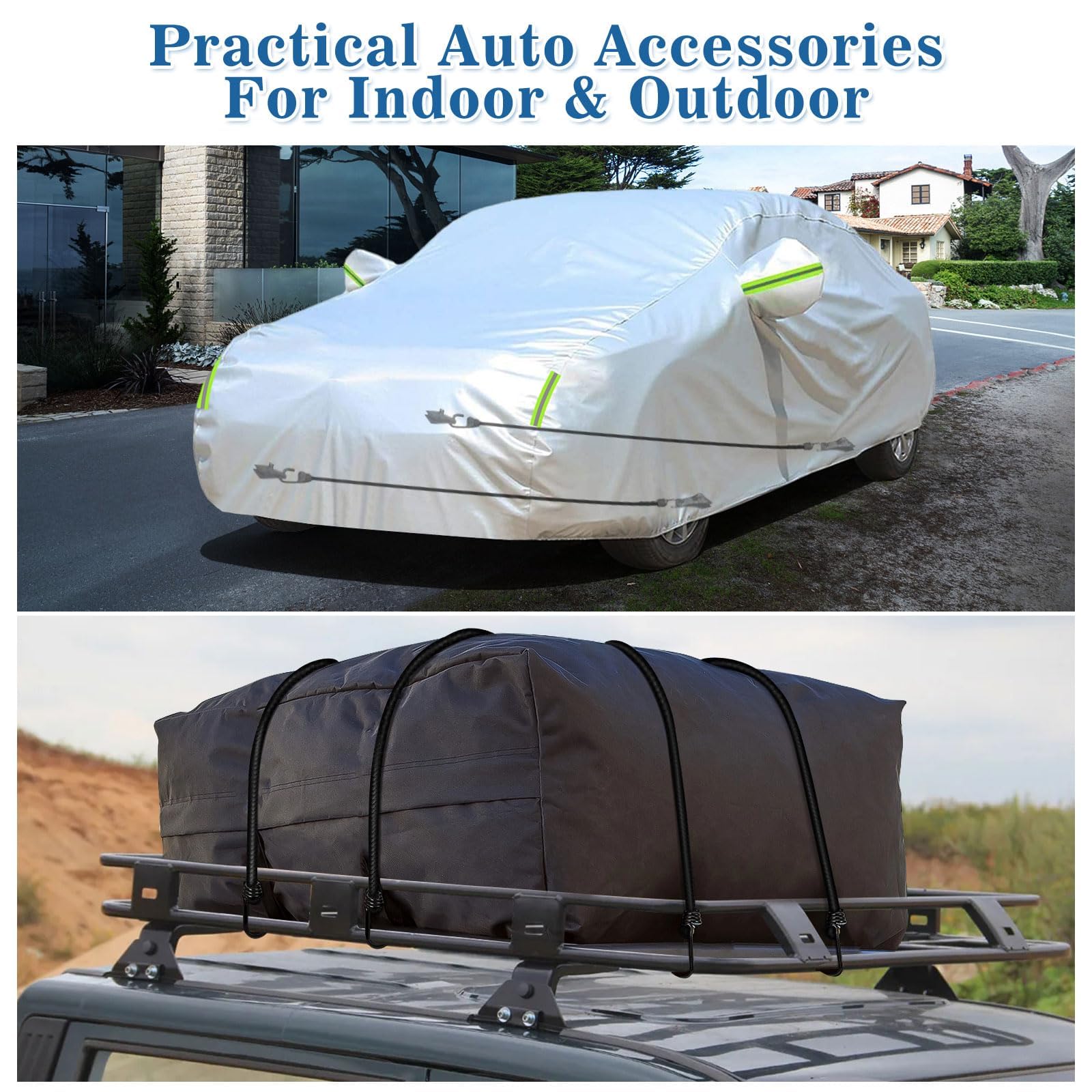 4PCS 50 Inch Car Cover Gust Straps Wind Protector, Heavy Duty Outdoor Bungee Cords Hook Clips Kit for Securing Cargo, Luggage, C