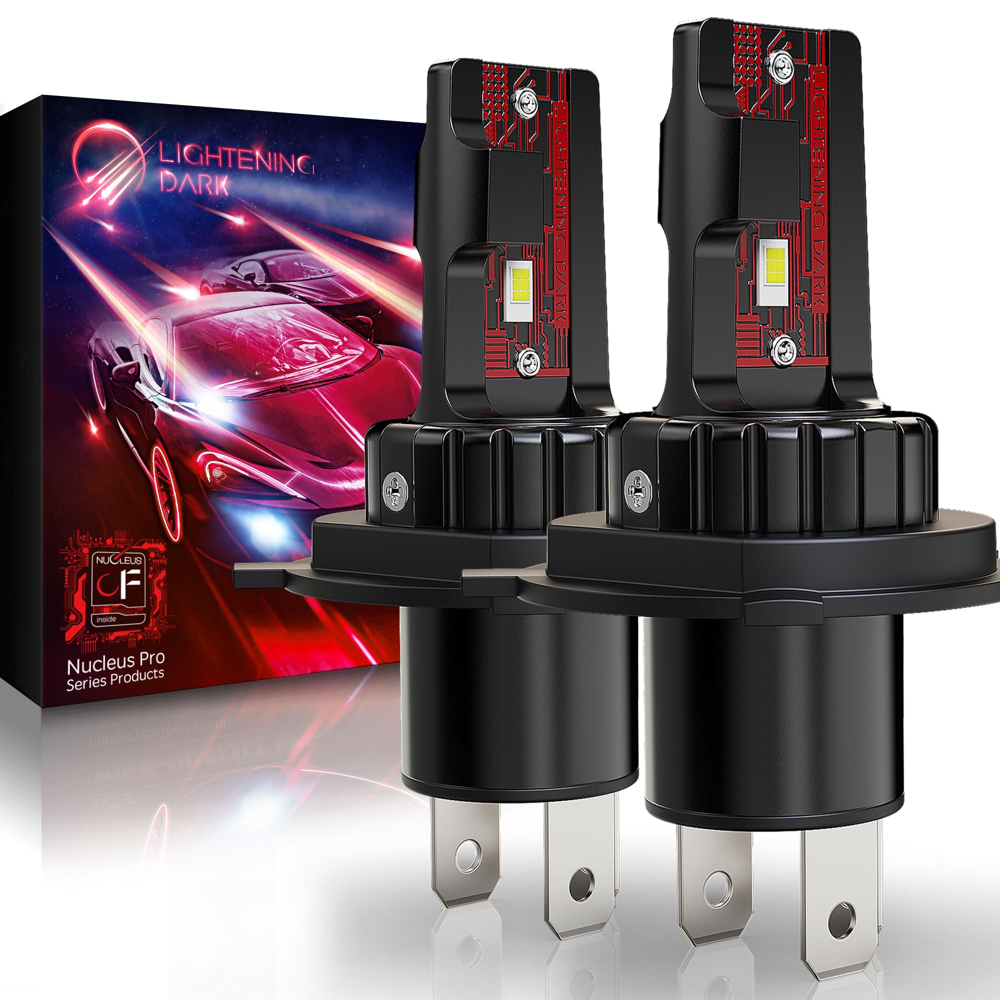 Lightening Dark H4 Light Bulb, H4/9003 Fog Bulbs 6500K Xenon White Extremely Bright Wireless Fanless (Black, Pack Of 2)