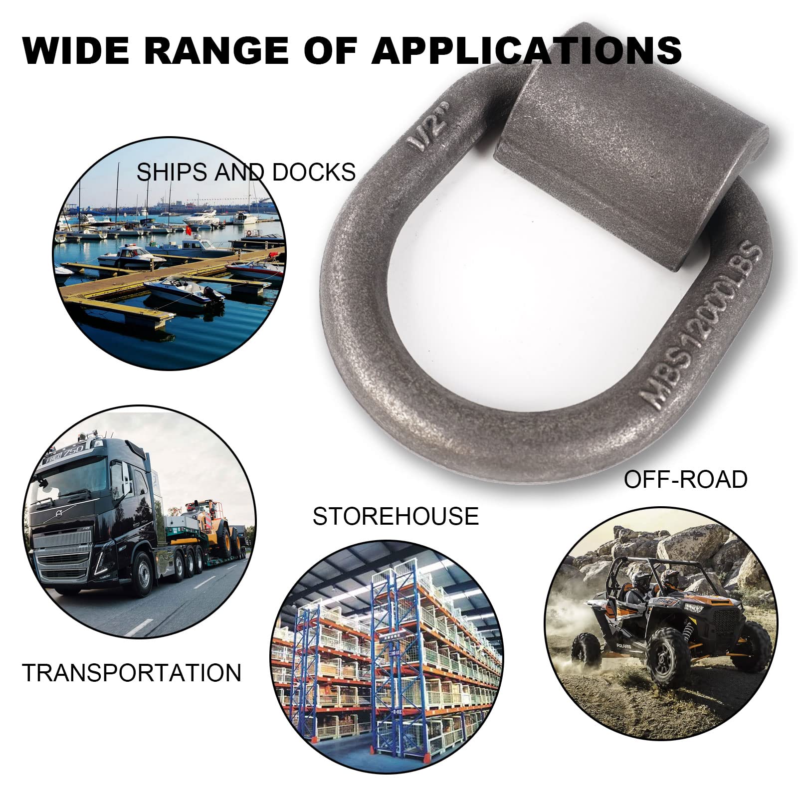 AYMMIC 1/2'' Heavy Duty Weld-On Forged D Ring with MBS:12,000 lbs, D-Ring Tie Down Anchor with Weld On Anchor Points for Trailer