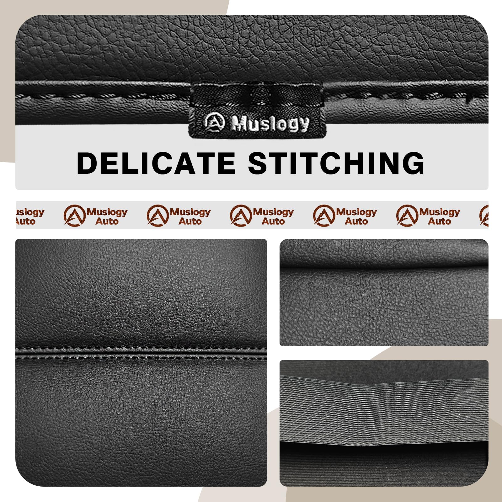 Muslogy Armrest Cover for Ford F250/F350/F450 2023-2026, Vegan Leather, Regular Thick, Bucket Seat Only, Model MUS-ACEXTRA-47B