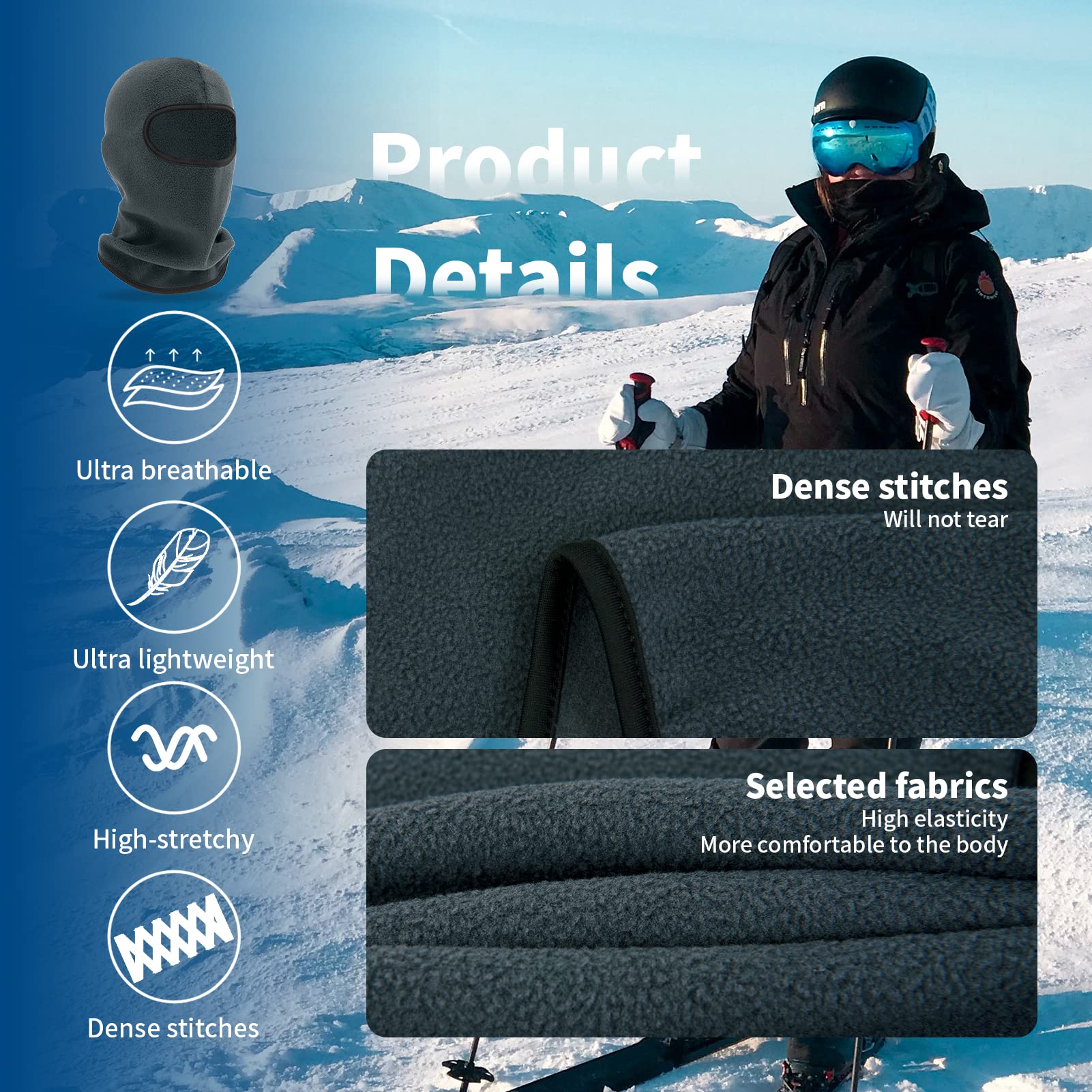 Yeslife Thicker Ski Mask, Face Mask For Men And Women In Cold Weather, Skiing, Snowboarding, Motorcycle, Uv Protection & Wind Pr
