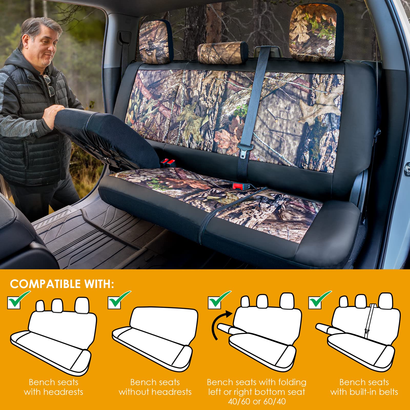 Lpi Truck Mossy Oak Camo Truck Bench Seat Cover Fits All Full-Size Silverado F-150 Ram Sierra Titan Tundra Pickup Trucks; Foldin