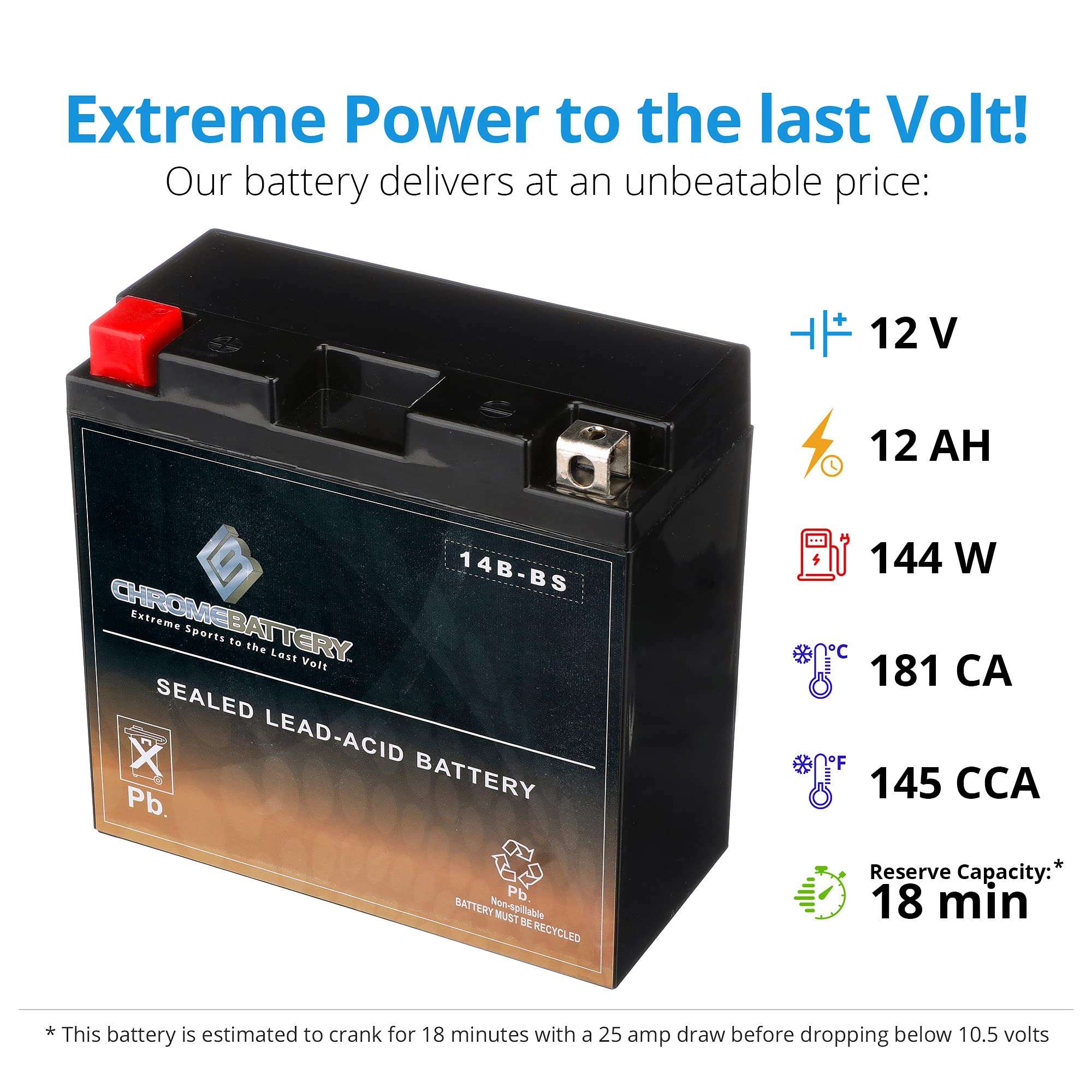 Cb Chromebattery Yt14B-Bs Maintenance-Free, 145Cca, 12V 13Ah Battery Replacement For Atv, Motorcycle, Jet Skis, Scooter, Utv, An