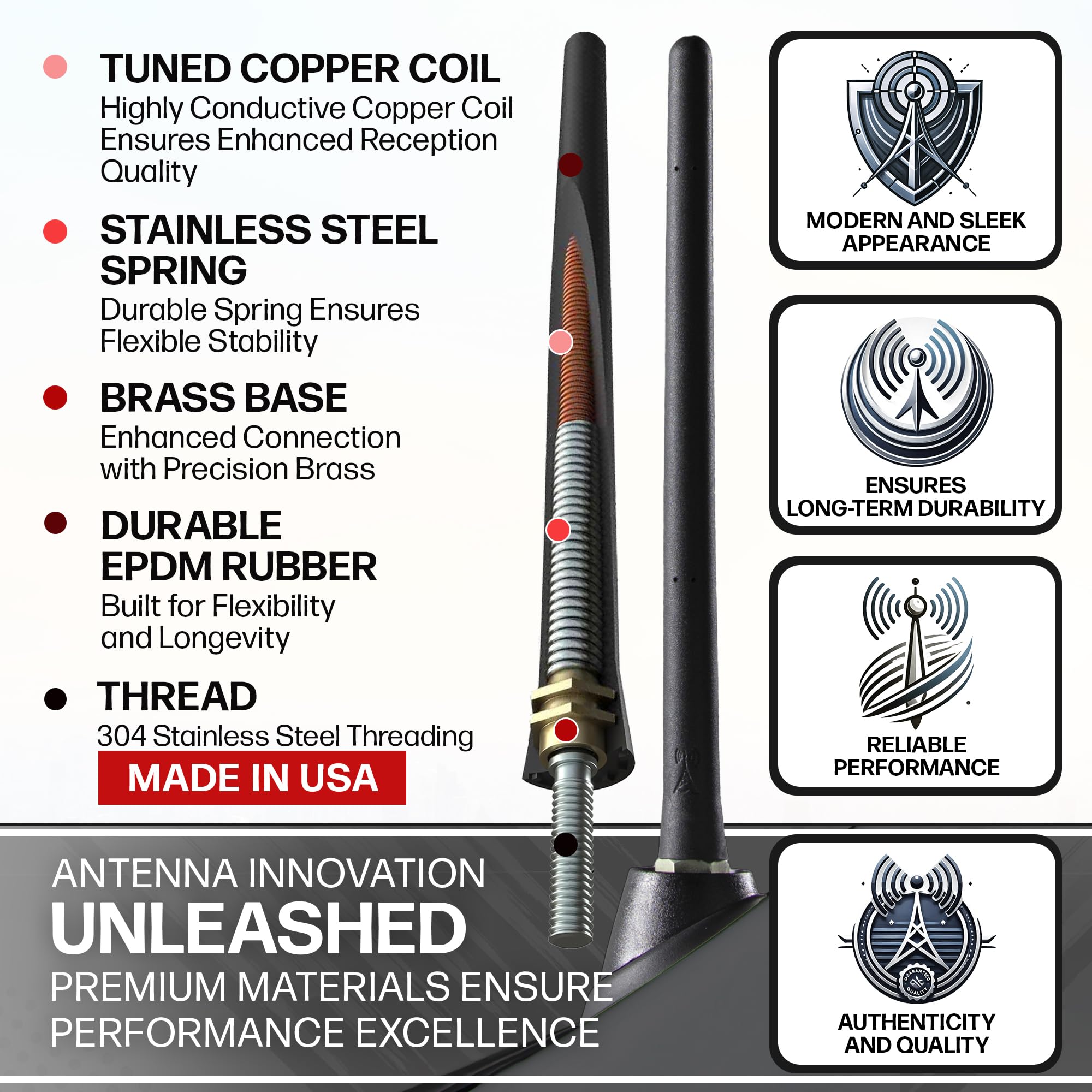 AntennaMastsRus Short Rubber Antenna for Toyota Tundra (2000-2020) - 6.75 Black, Stainless Steel, Car Wash Proof, Internal Copper Coil
