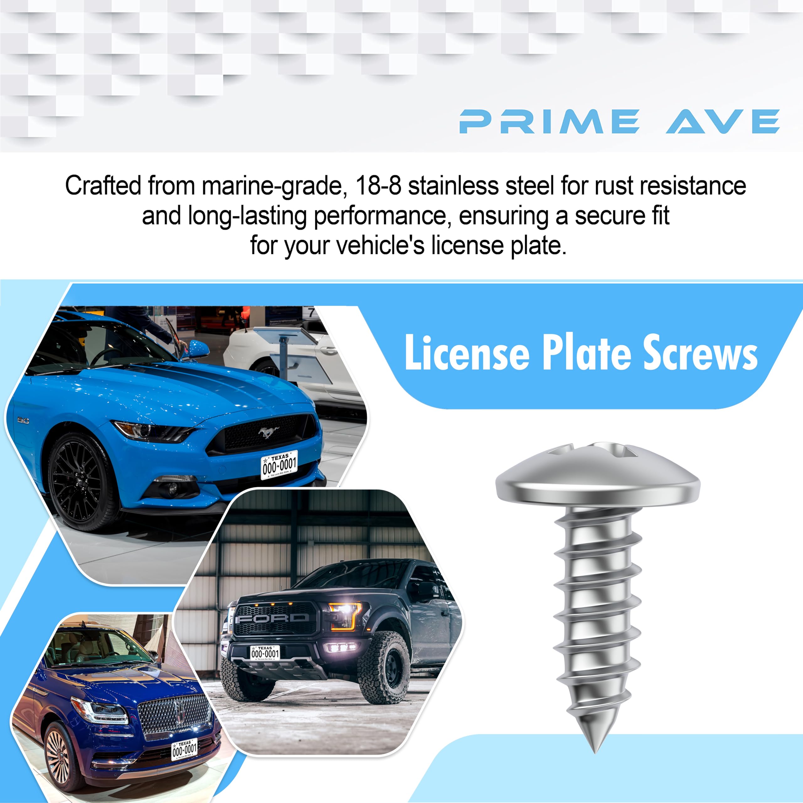Prime Ave Stainless Steel License Plate Screws For License Plates, Frames, Covers - Durable & Rust Proof Licence Plate Screw Set