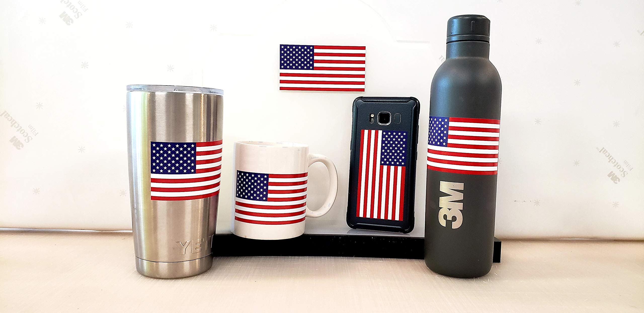 10 Pack American Flag Stickers - Made of 3M Vinyl - USA Patriotic Stickers - Bubble-Free Adhesive - Dishwasher Safe