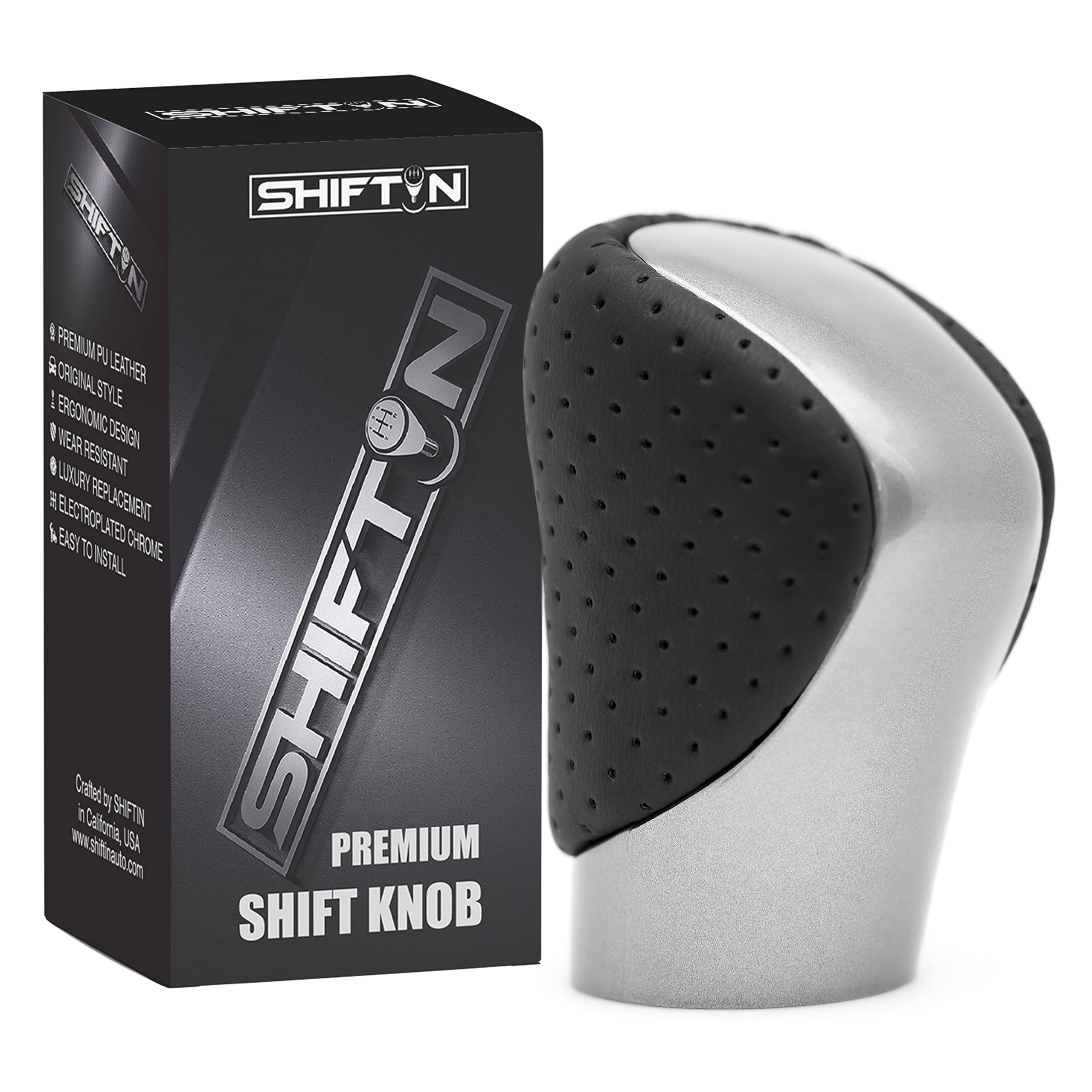 Shiftin Gear Shift Knob Shifter For Lexus Es Gs Gx Is Nx Rc Rx 200T 300 350 3450H 450Hl 350L (Black Leather/Gray Silver)