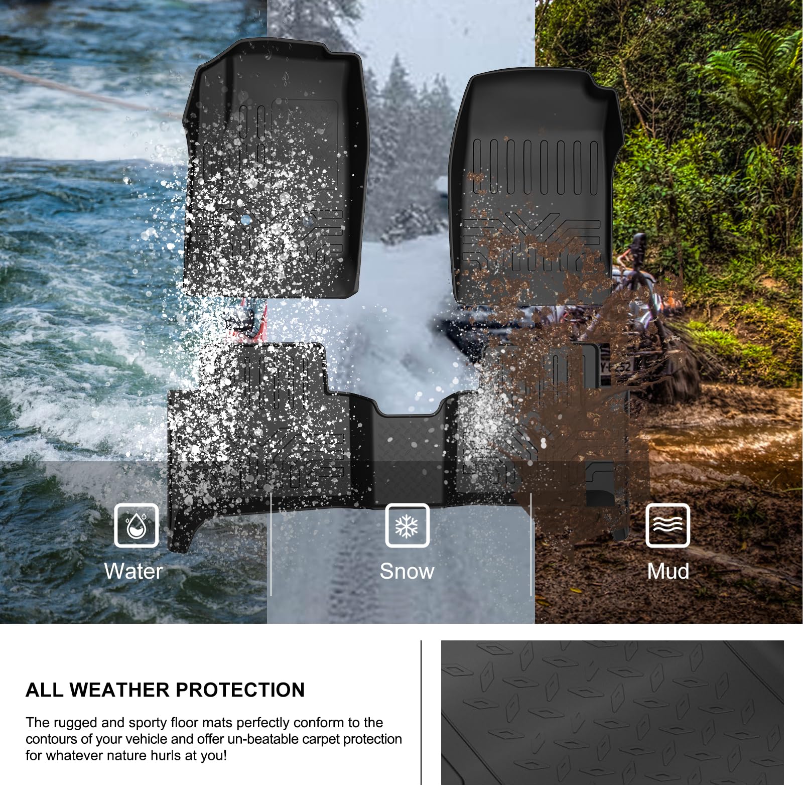 Kiwi Master Floor Mats For 2015-2022 Chevy Colorado Crew Cab/Gmc Canyon Crew Cab All Weather Mat Front Rear 2 Row Seat Tpe Slush