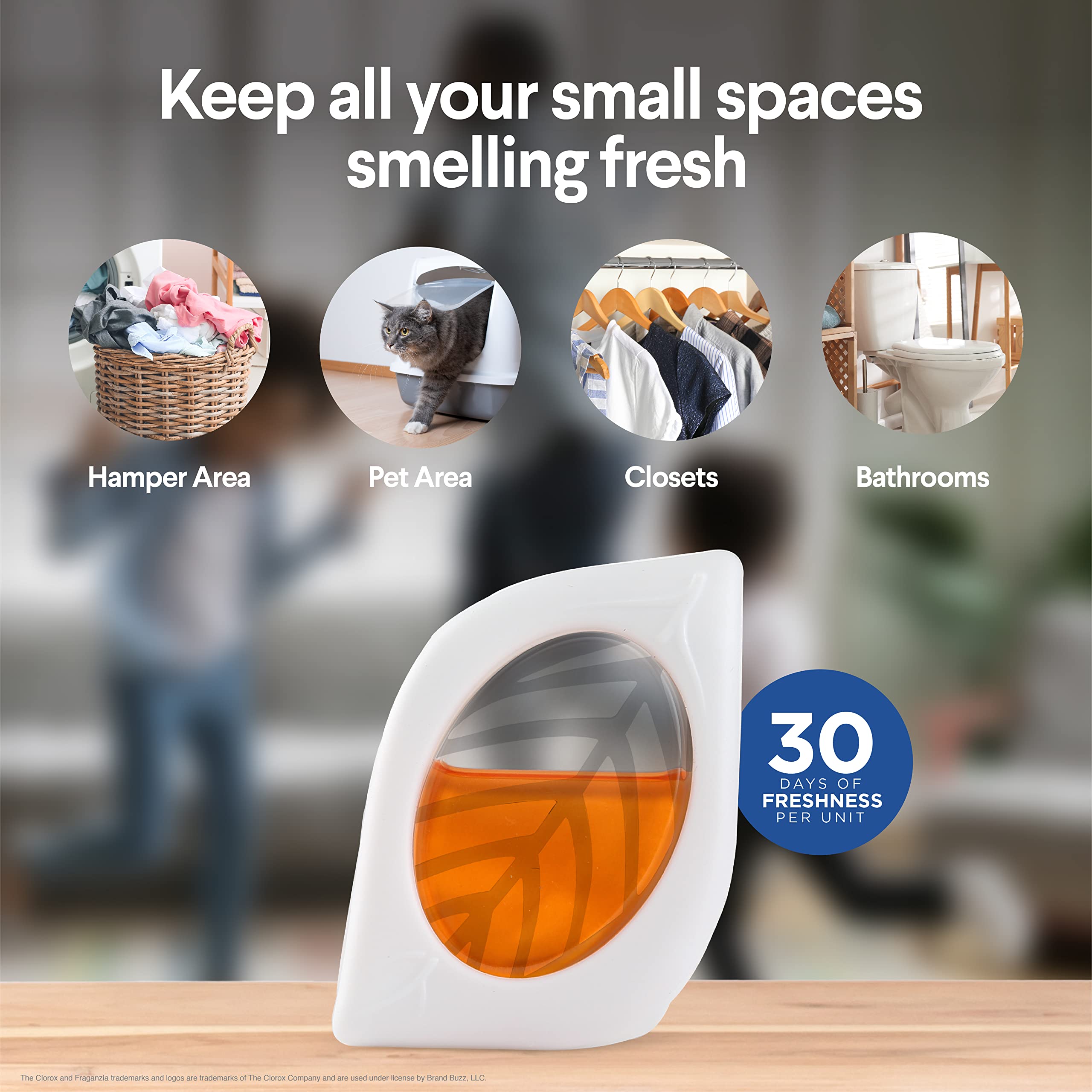 Clorox Fraganzia Air Freshener, Hawaiian Escape, 2ct, Peel & Place, No-Plug, 7.5ml Units for Closets, Laundry, Bathroom