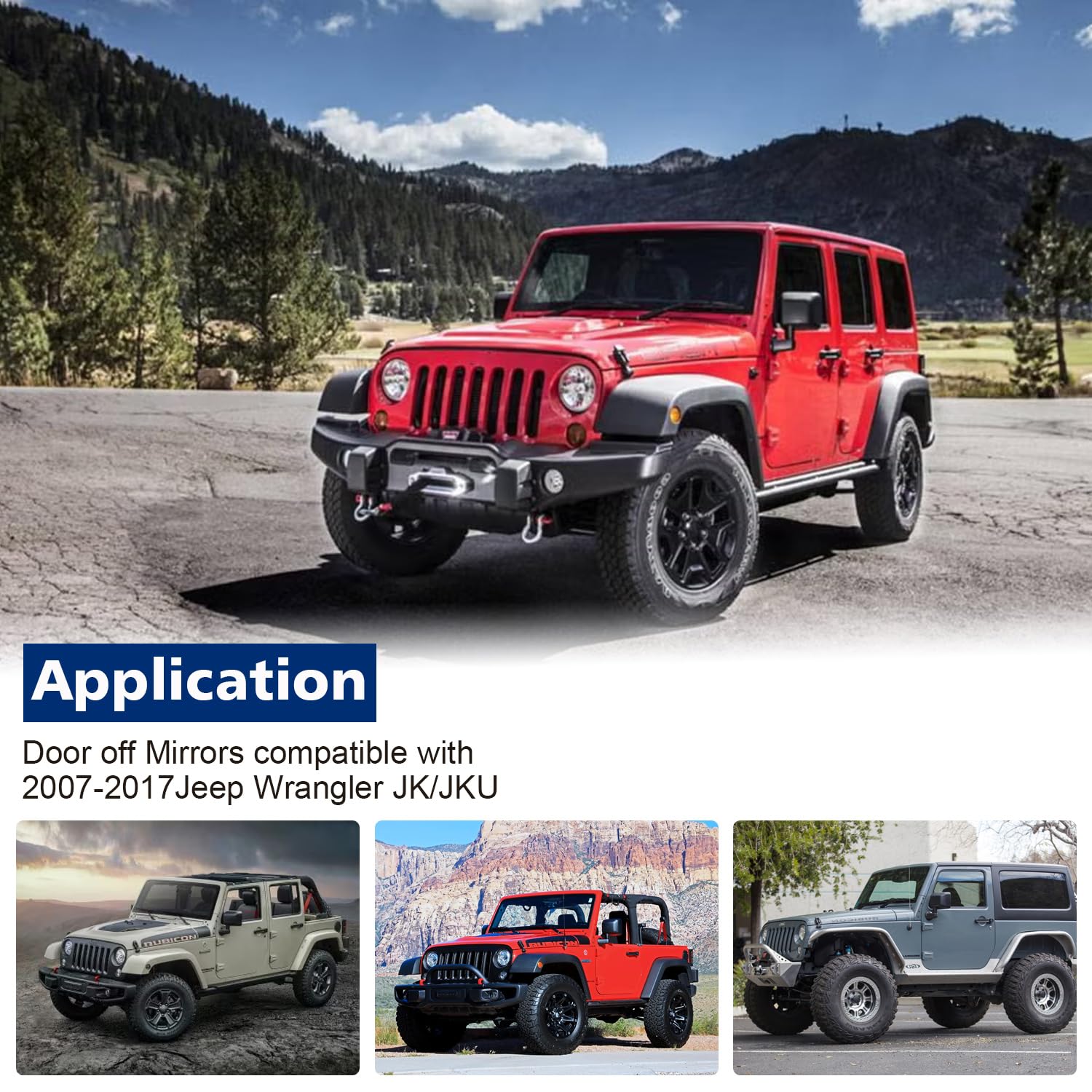 SUNPIE Doors off Mirrors for Jeep Wrangler JK - Side Mirror for Wrangler JK JKU 2/4 Doors 2007-2018, Doorless Side View Mirror f