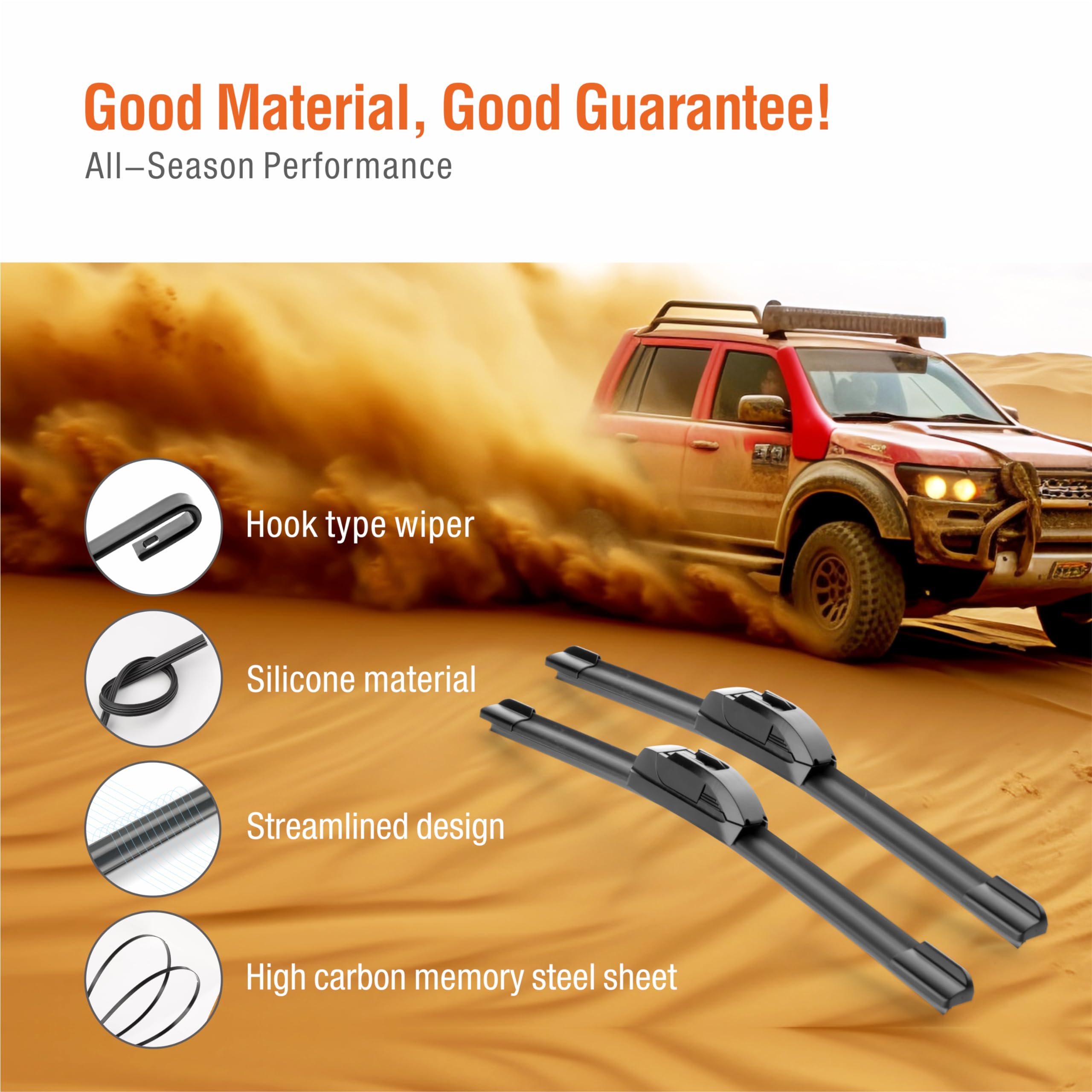 Wowiper Silicone Wiper Blades 22 21 Inch Replacement For Toyota Tacoma 2015-2005/Jeep Grand Cherokee 21-11/Honda Pilot 14-09 Oem