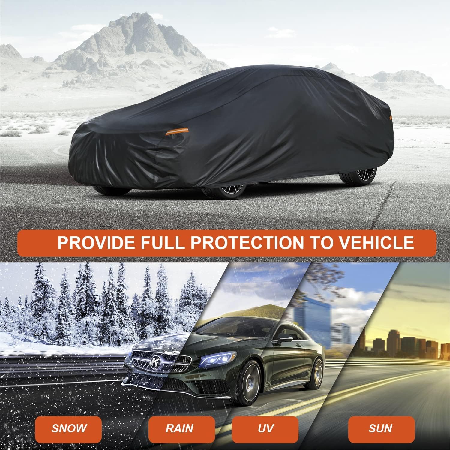 Kayme 7 Layers Heavy Duty Car Cover Waterproof All Weather, Universal Fit For Sedan Coupe Car (Up To 165 Inch), Such As Mazda Mi