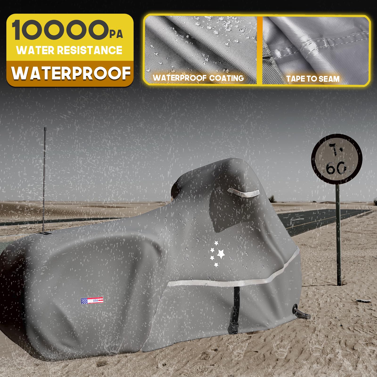 LI LIBZAKI Motorcycle Cover 600D Heavy Duty Waterproof 96" XXL Light Gray
