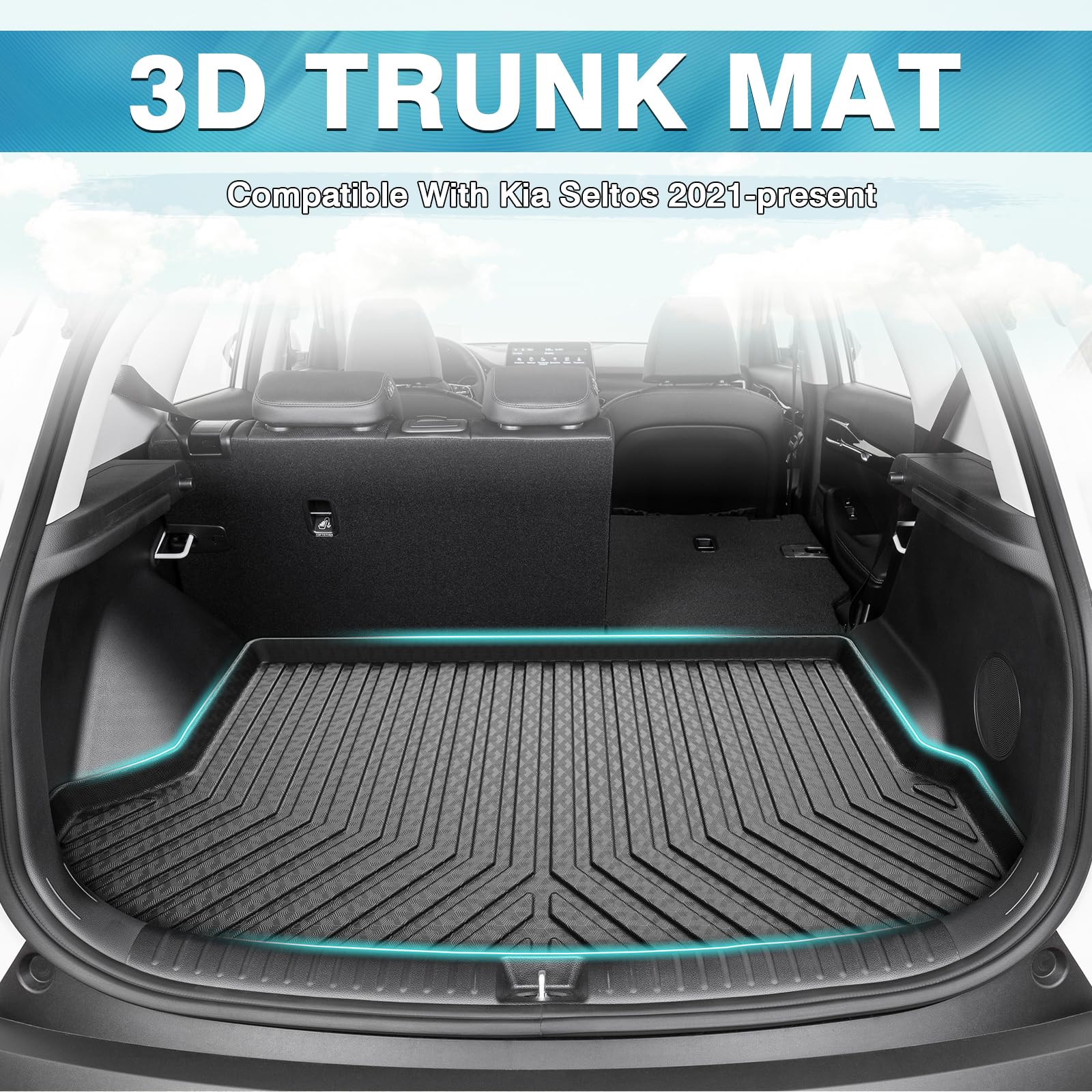 Mixsuper Cargo Liner for 2021-2026 Kia Seltos, All Weather TPE Mat, Black, Fits Models with Subwoofer, Custom Fit, Model Mixsuper1130