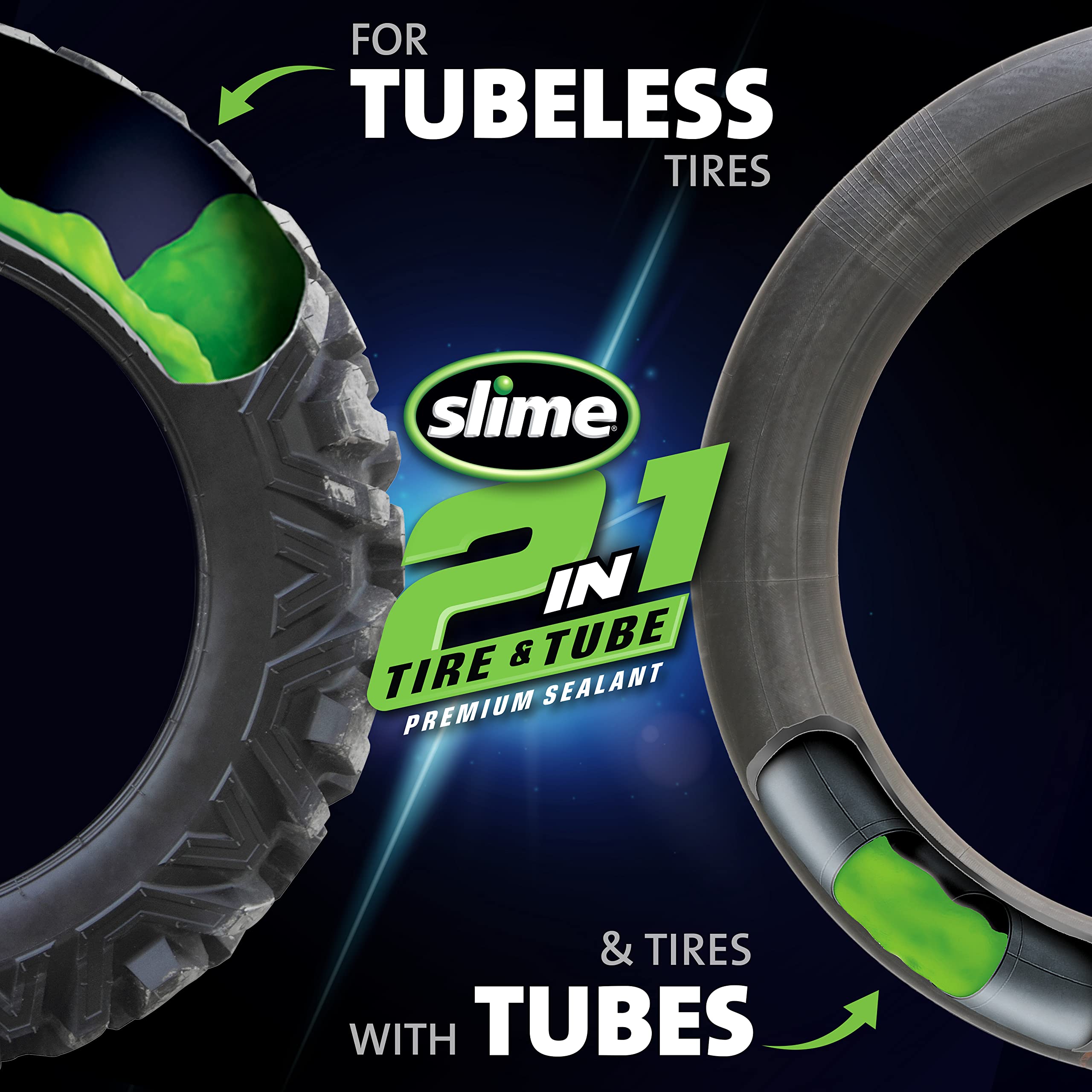 Slime Tire and Tube Sealant, 2-in-1 Puncture Repair, Eco-Friendly, 32oz, Green, Model 10194 for ATVs, UTVs, Lawn M