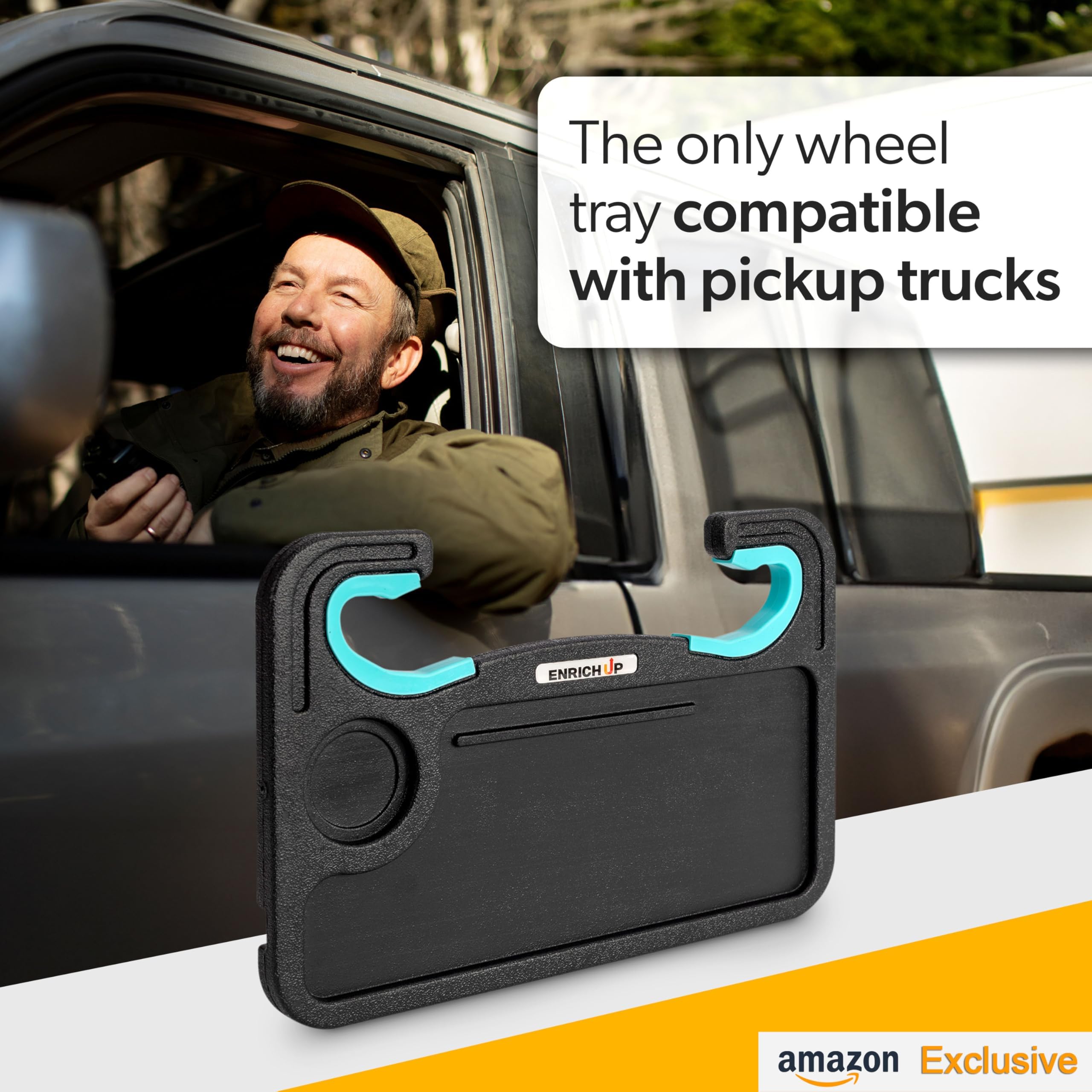 ENRICH UP 2-in-1 Car Steering Wheel Tray - Adjustable Laptop Desk, Mint Ring, Model ENRICHUP21-P, Multipurpose for Eating & Work