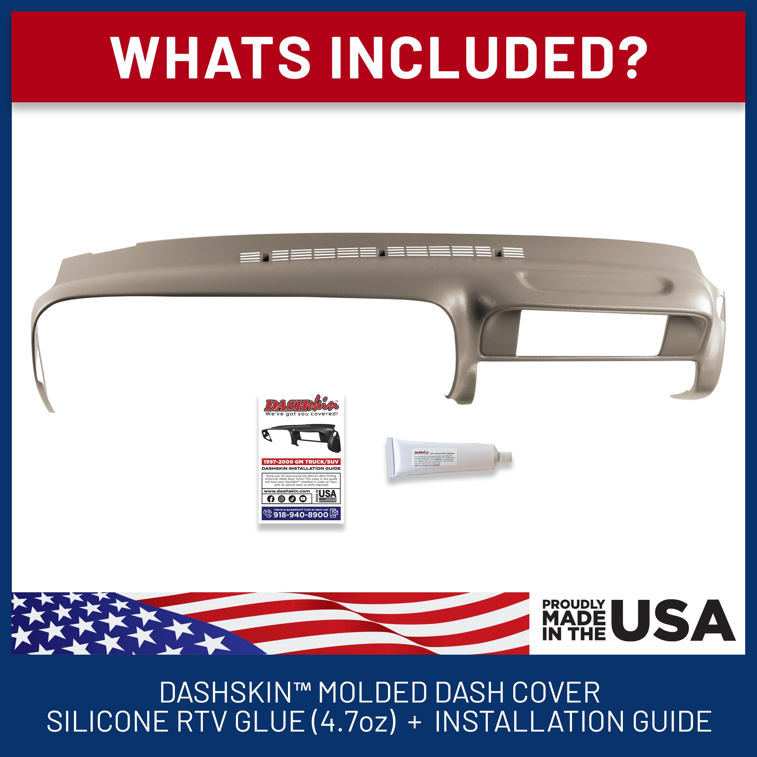 DashSkin Molded Hard Plastic Dash Cover for 1997-2000 C1500 K1500 Tahoe Suburban Yukon, Tan, Model 9700GM-Tan, Made in USA