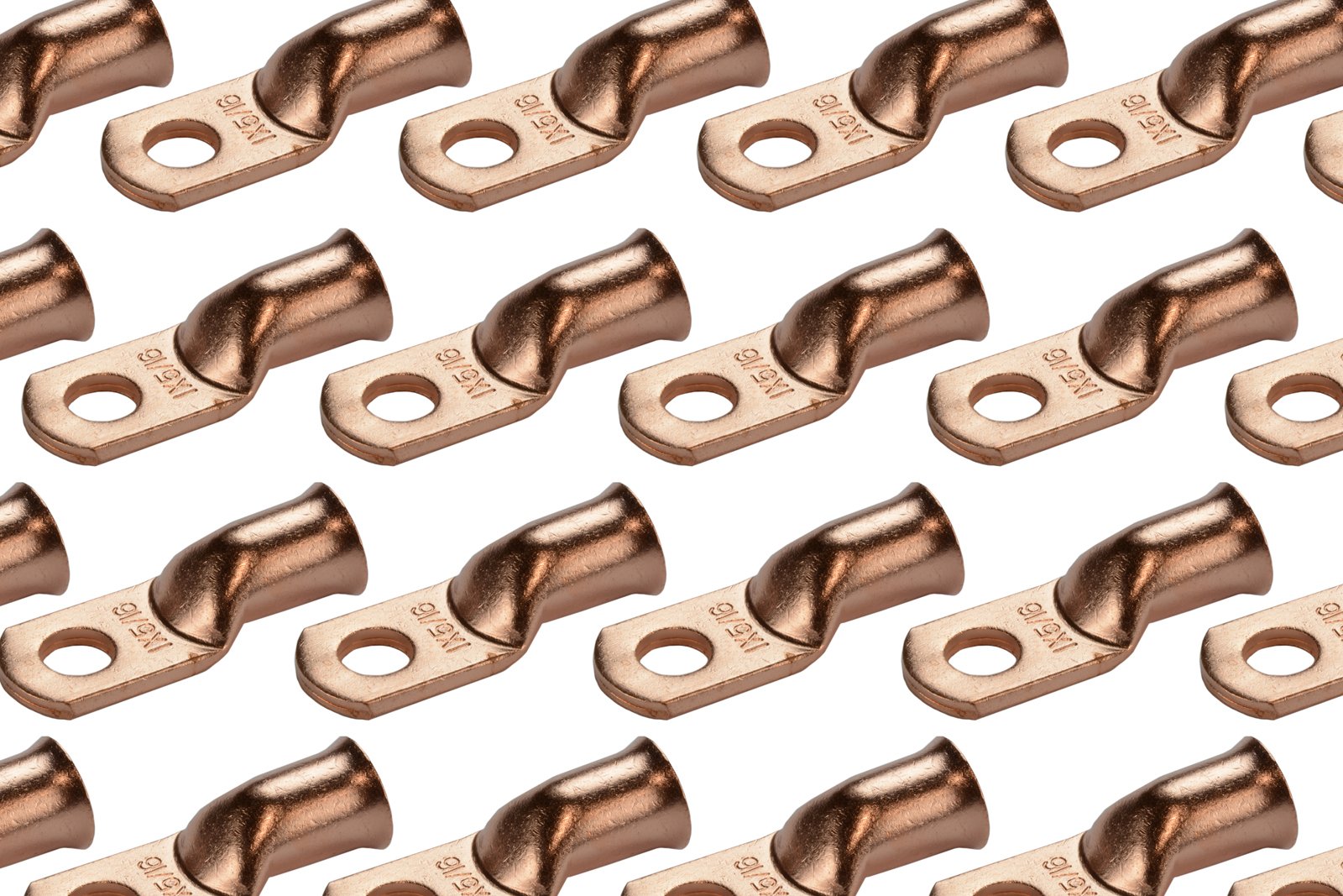 Temco 50 Pack Bare Copper Welding Battery Cable Ends, Lugs Terminal 1 Awg 5/16 '' Hole (6 Awg To 1/0 Awg Options Available)