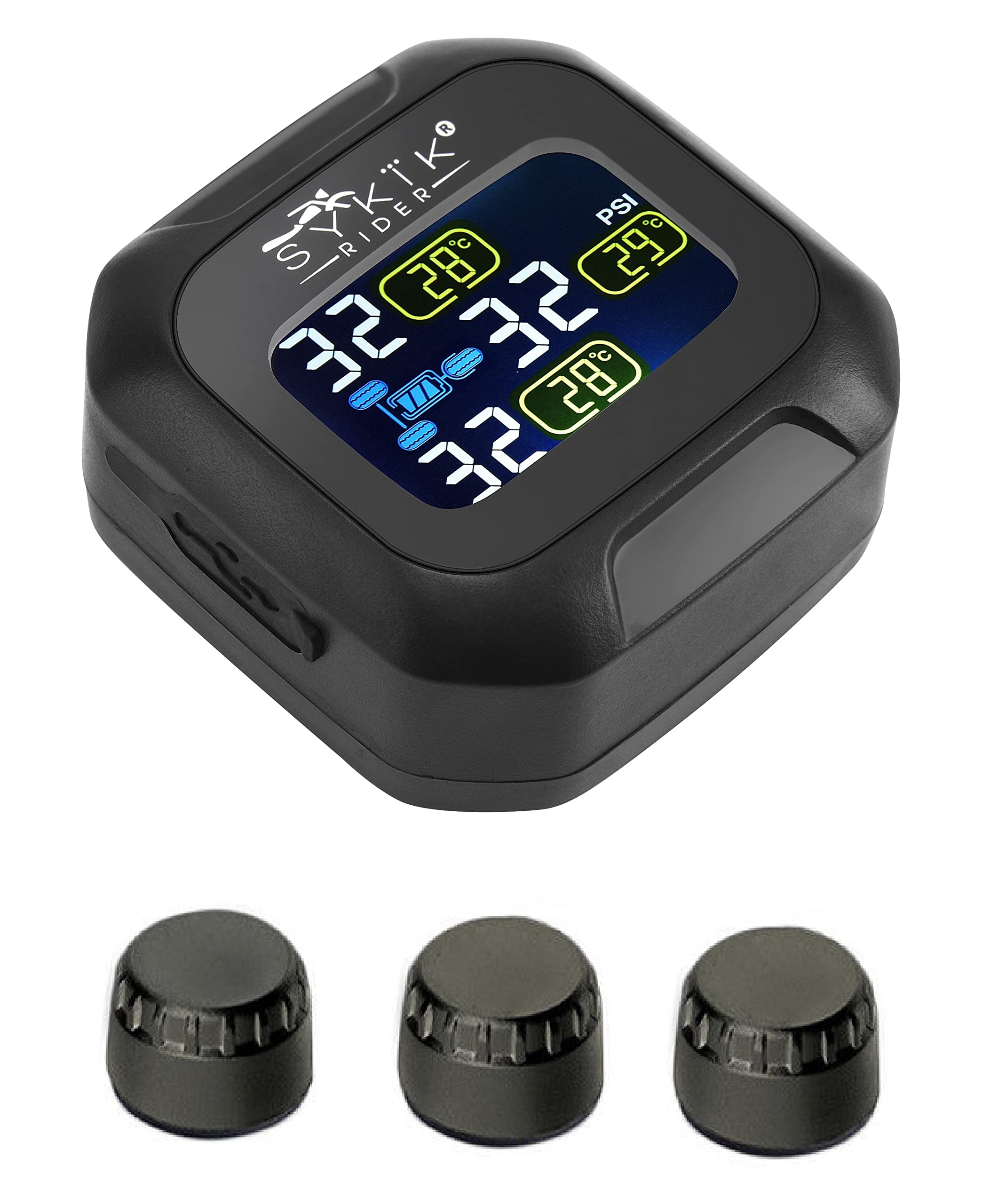 Sykik Rider tire Pressure Monitoring System for Trikes and 3 Wheelers, CanAm, Spider, Harly Davidson, Goldwing (External W/Monit