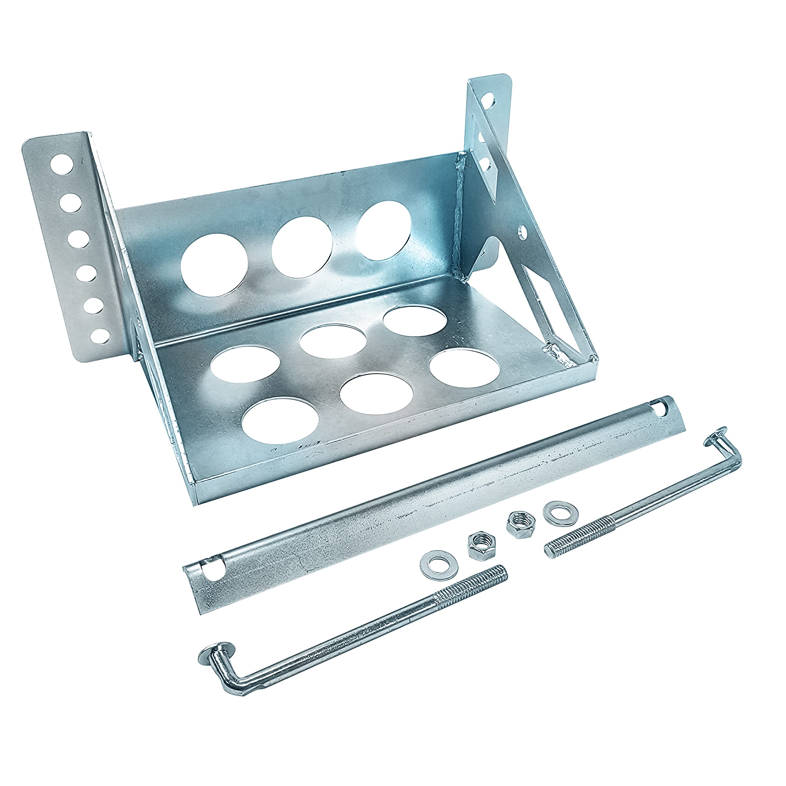 JY PERFORMANCE Metal Battery Box Tray - Universal 14.375" OAL, Fits up to 10.63"x7.06"x7.5", Anti-Rust Corrosion, Metallic Finish