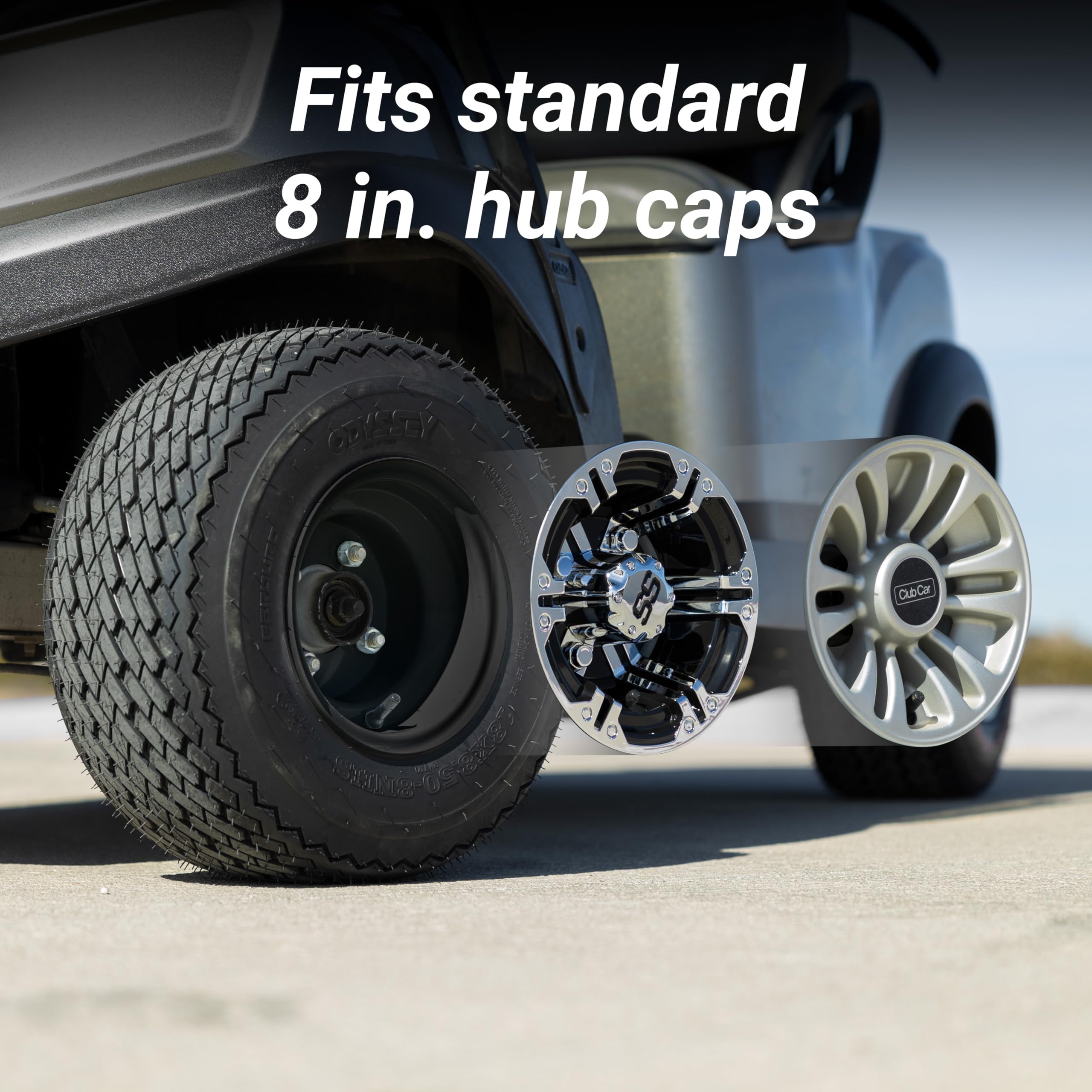 8 Steel Golf Cart Wheels Matte Black and Arisun Turf Sail (18/8.5-8) Golf Cart Tires - Set of Four