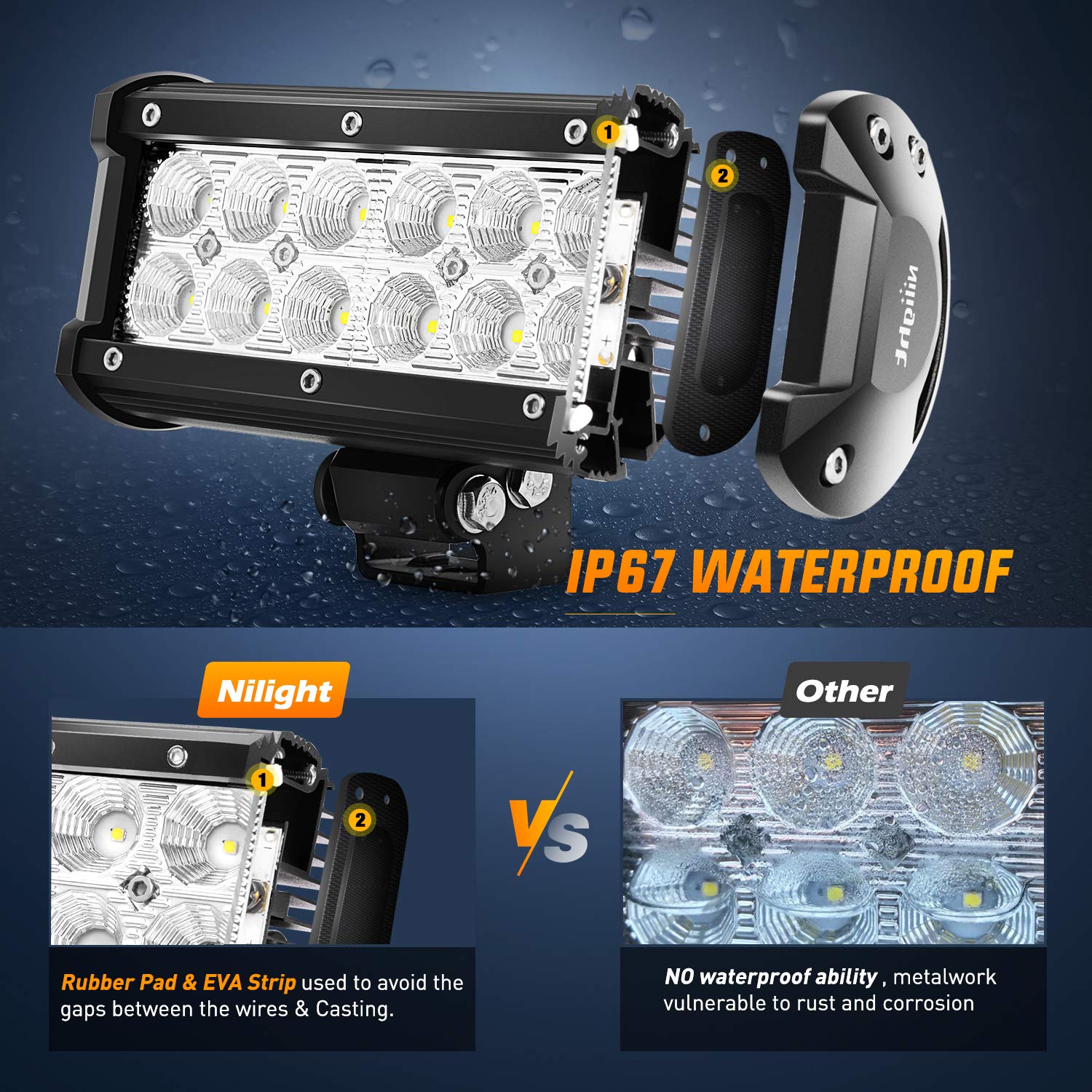 Nilight 2Pcs 6.5 Inch 36W Flood Led Light Bar Led Work Light Off Road Driving Light With Off Road Wiring Harness