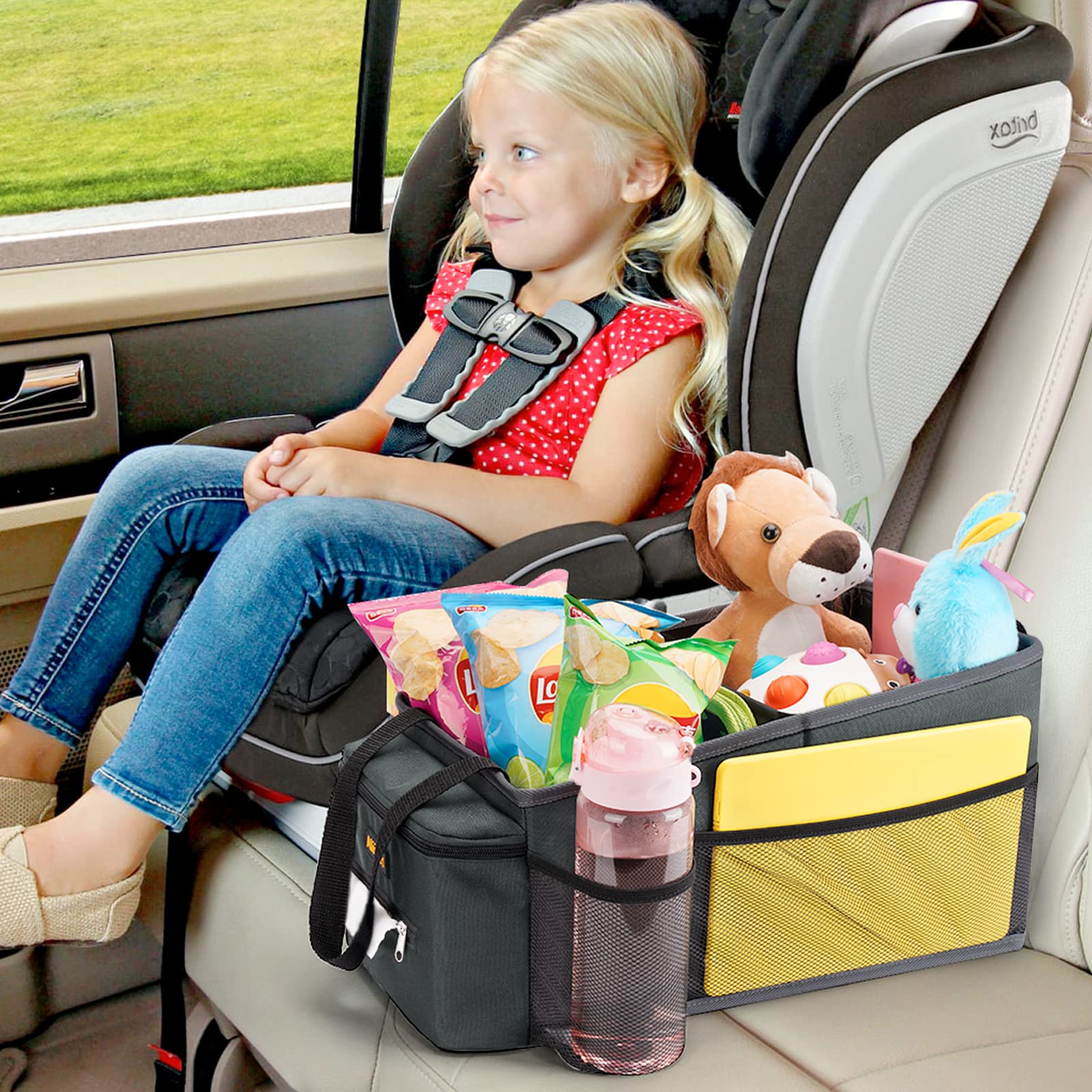 Alijees Car Back Seat Organizer - Grey Oxford Cloth with Cup Holders & Mesh Pockets, Model HW0008-JCX, Ideal for Road Trips
