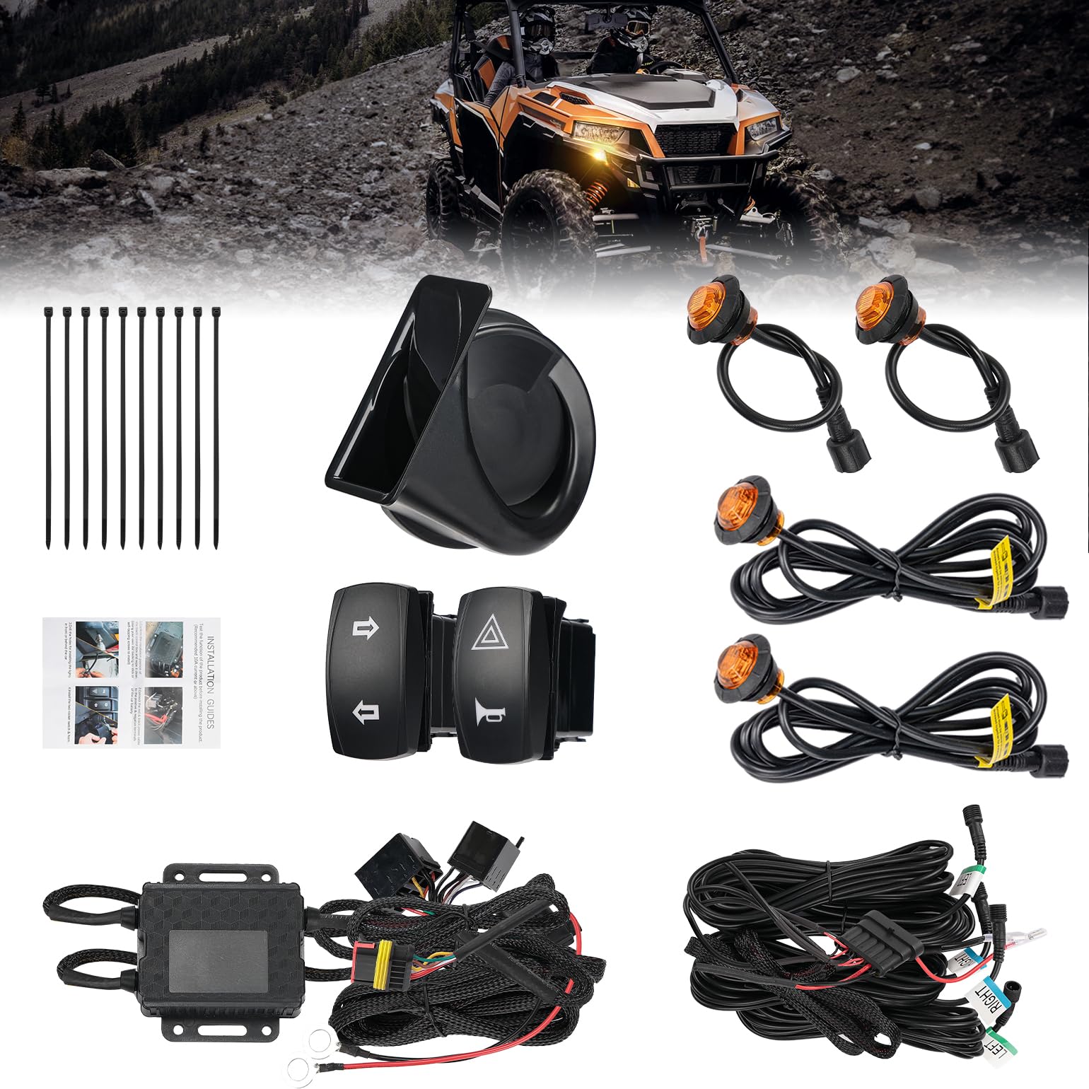 Kemimoto Utv Turn Signal Kit With Horn, Pre-Wired, Plug And Play Utv Atv Blinker With Rocker Switch, Hazard Light, Universal Str