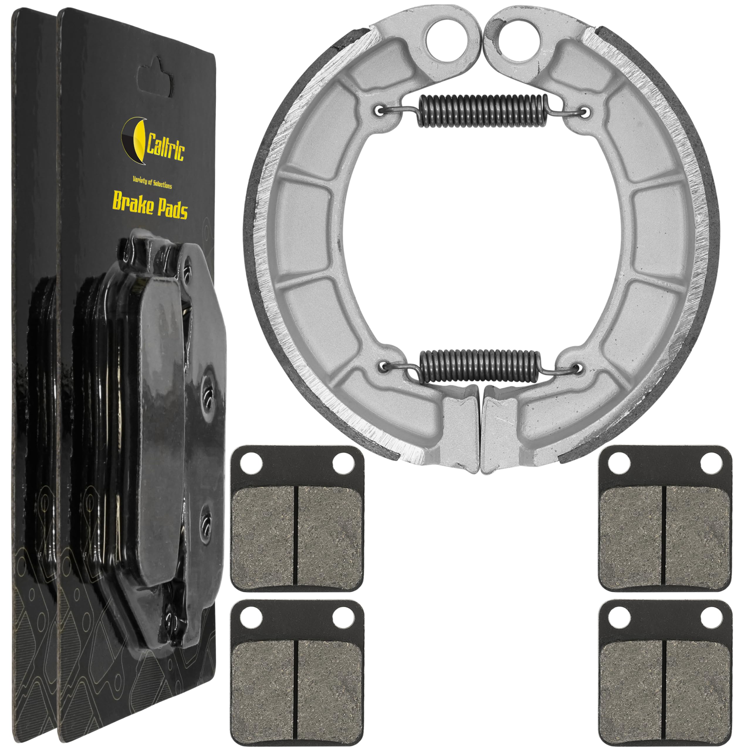 Caltric Front Brake Pads & Rear Shoes Compatible with Kawasaki Kvf400 Kvf-400 Prairie 400 4X4 1997-2002