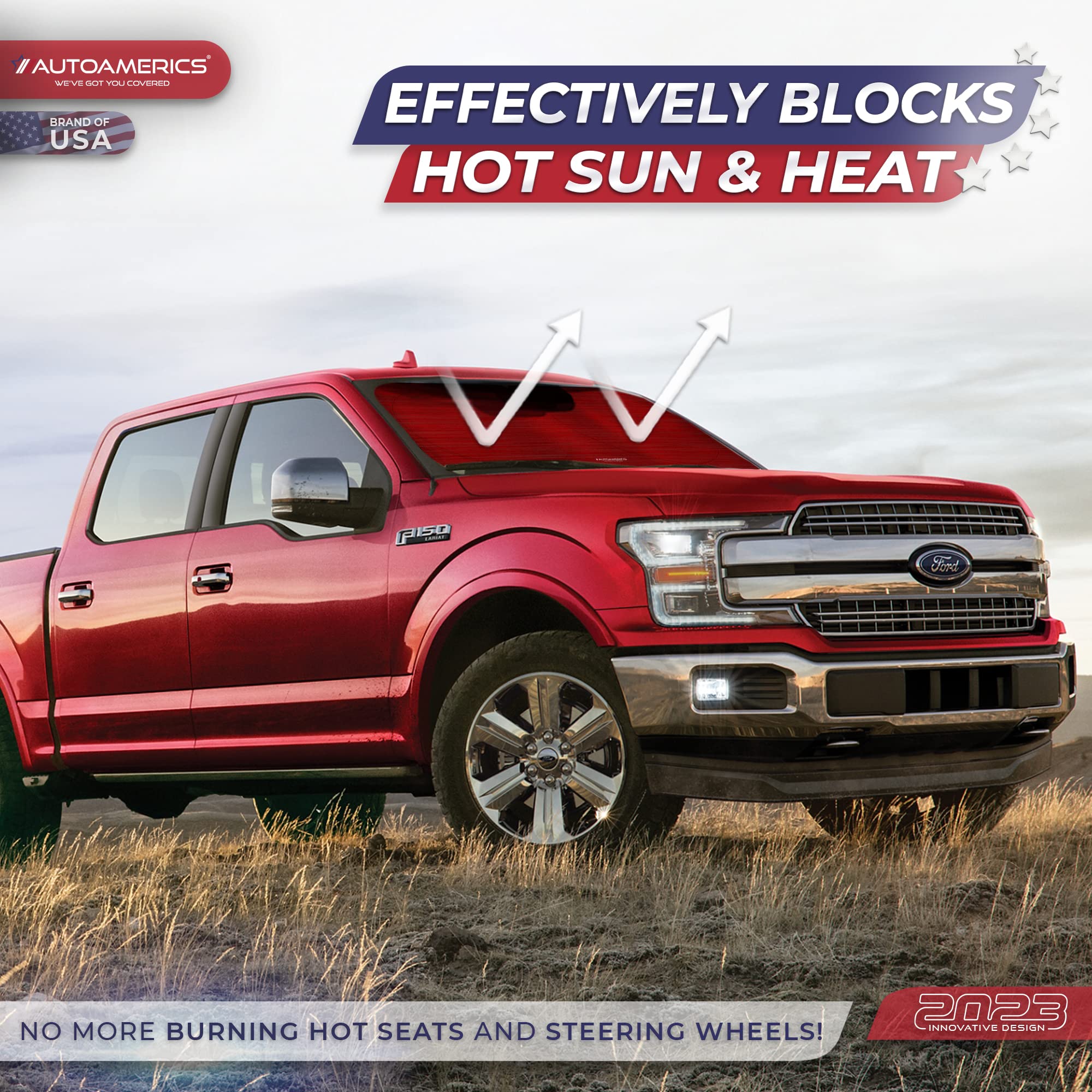Autoamerics 1-Piece Windshield Sun Shade - Metallic Red Foldable Car Front Window Sunshade For Most Cars Suv Truck Heat Blocker