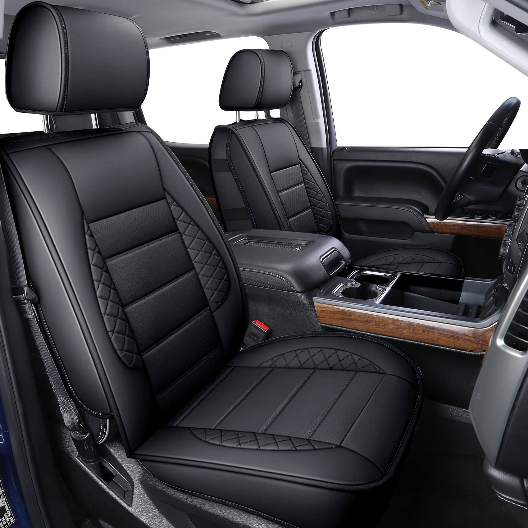 Luckyman Club D04-S2-2 Silverado Seat Covers, Fit For 2019-2023 Chevy Silverado Gmc Sierra 1500 And 2020-2023 2500Hd 3500Hd Crew Cab Water Proof Faux Leather With Center Console Cover(Full Set, Black)
