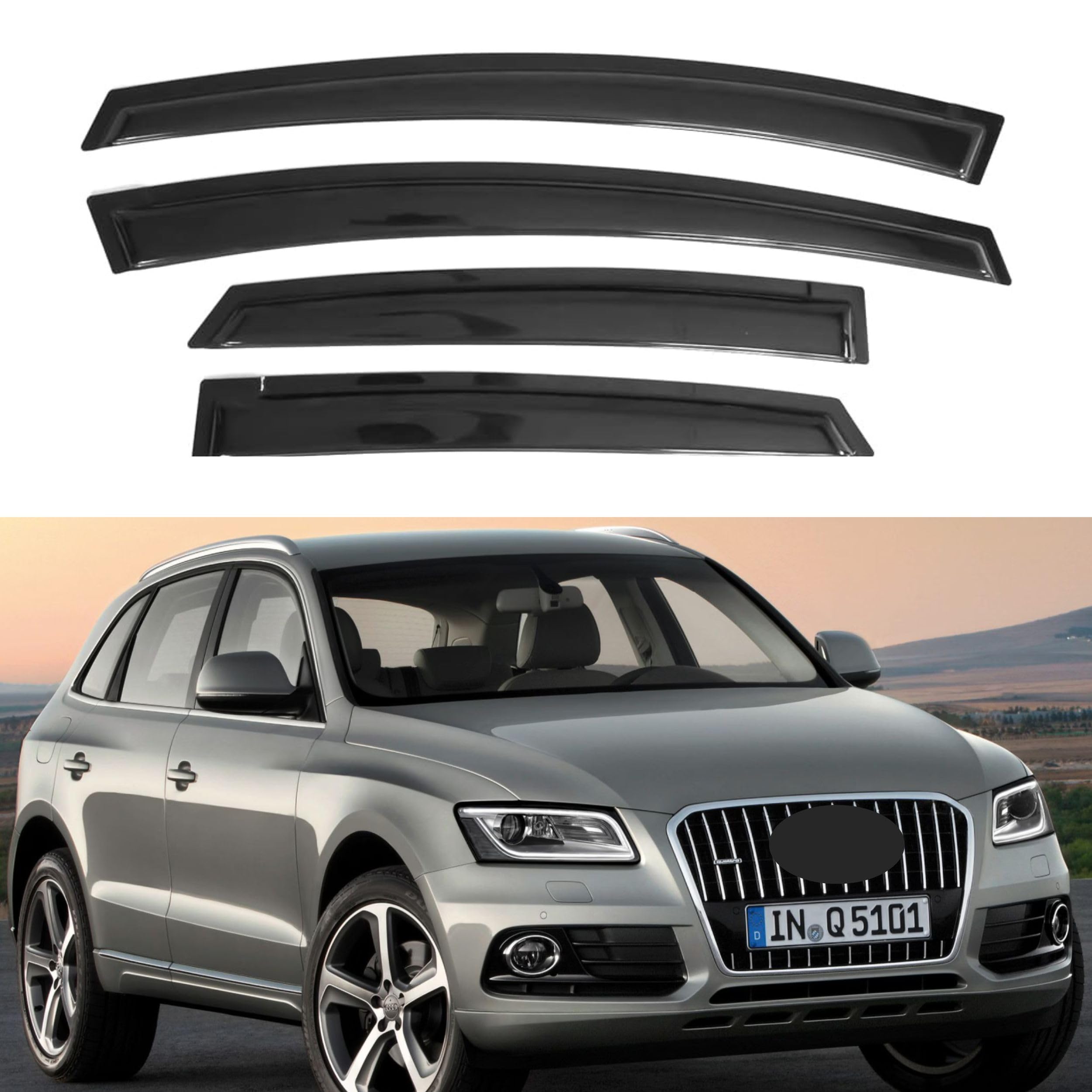 Ig Window Visor For Audi Q5 2009-2017, Rain Guard Tape-On Extra Durable Sun Wind Side Vent Window Deflector Mugen Style, 2009 20