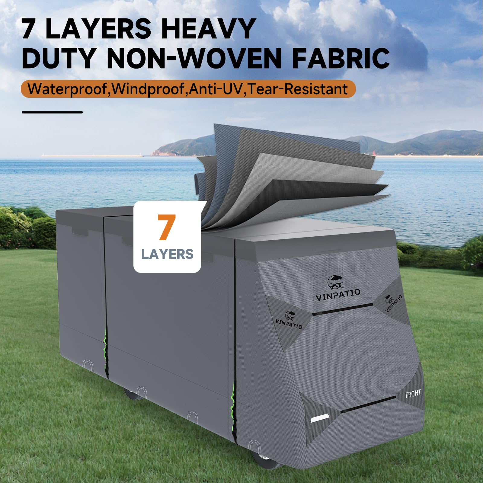 VINPATIO Class C RV Cover, Heavy Duty 7-Layer Waterproof, Fits 20-23FT, Anti-UV, Grey, Model VT2004-2023n, Includes Extra Long