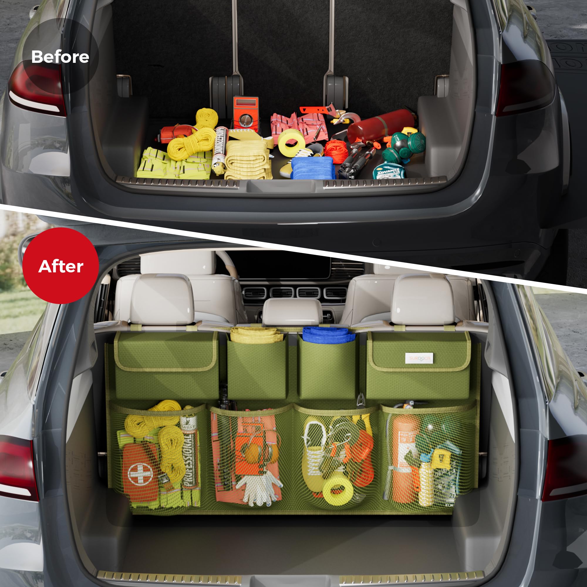 Surdoca Hanging Trunk Organizer For Suv, [Upgraded 7 Times] Car Organizers And Storage, Car Accessories Interior, Space Saving E